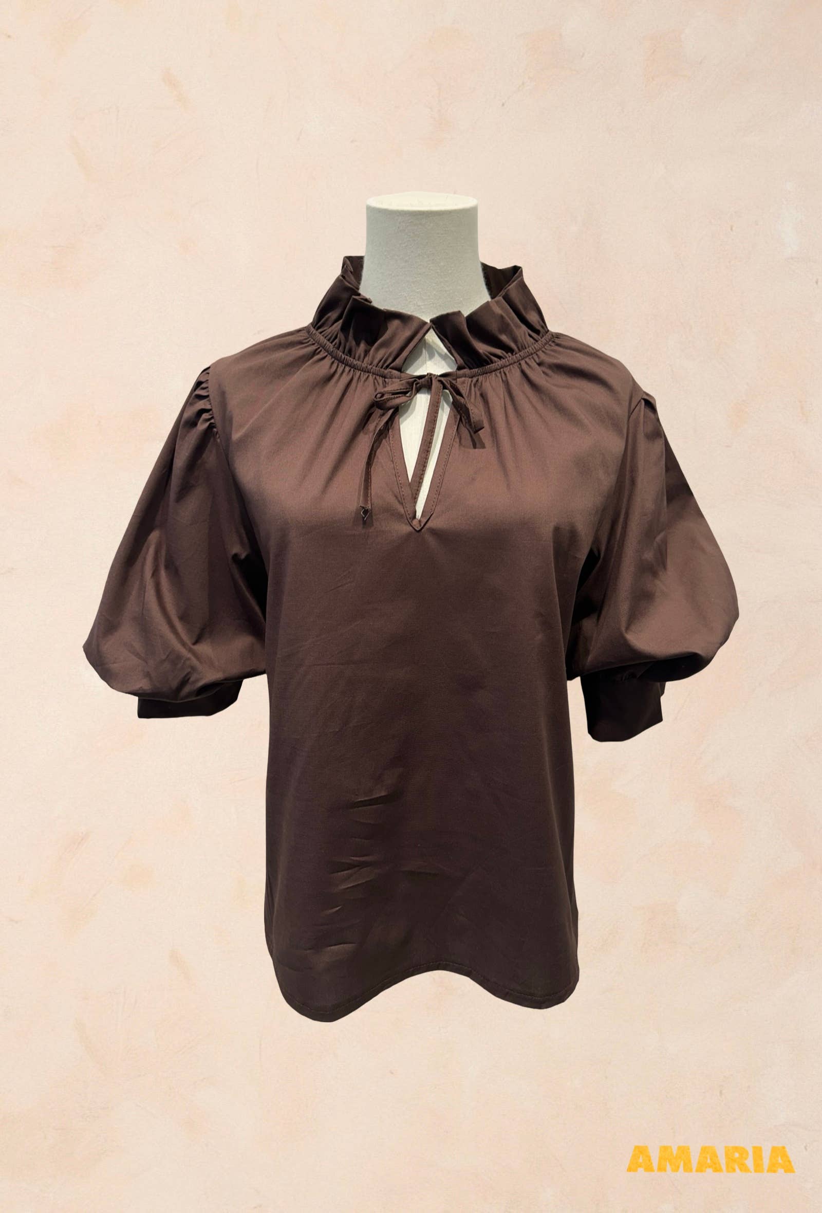 Blouse à Col Volanté et Manches Bouffantes COTON