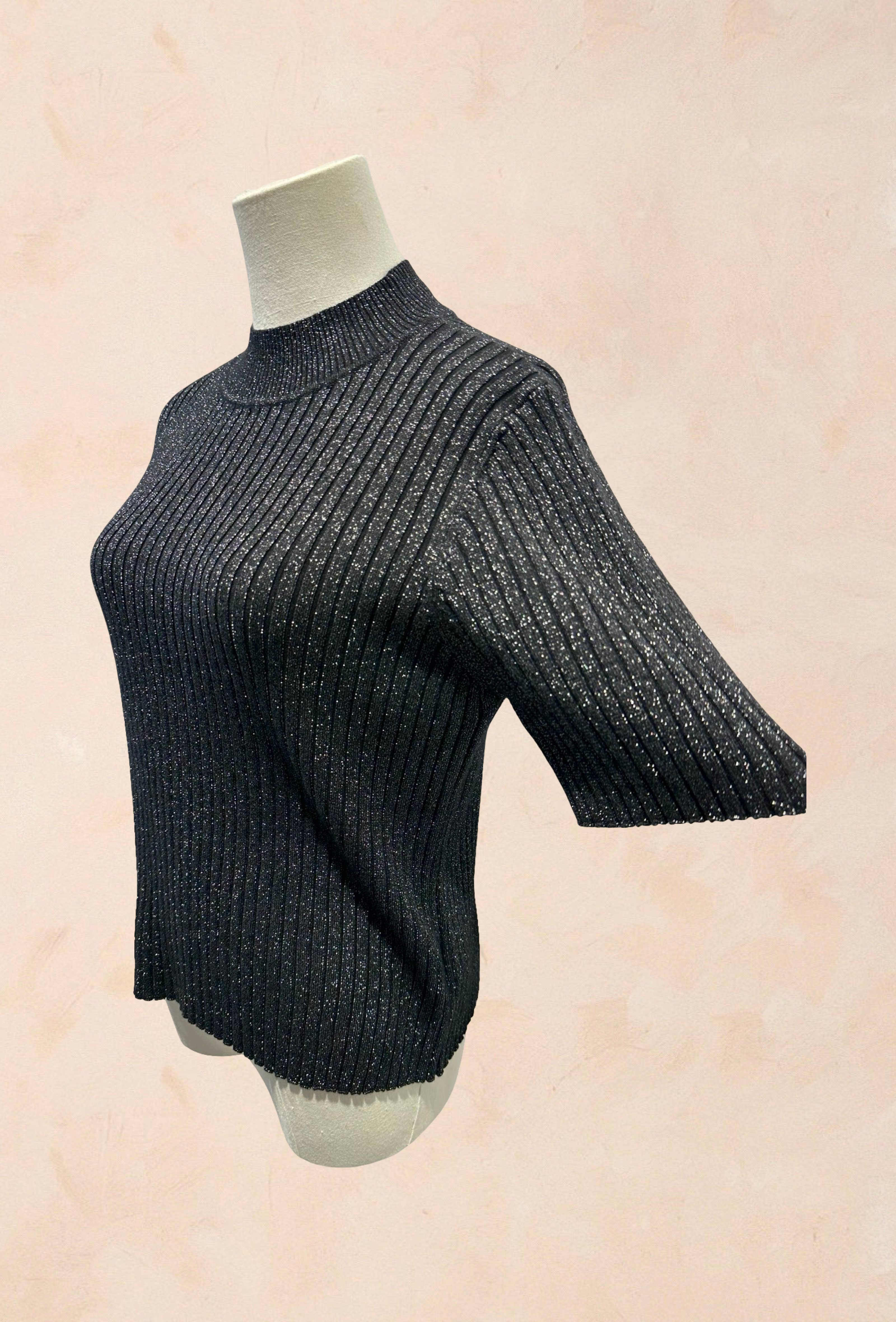 Pull Manches Courtes Côtelé Fils Lurex VISCOSE