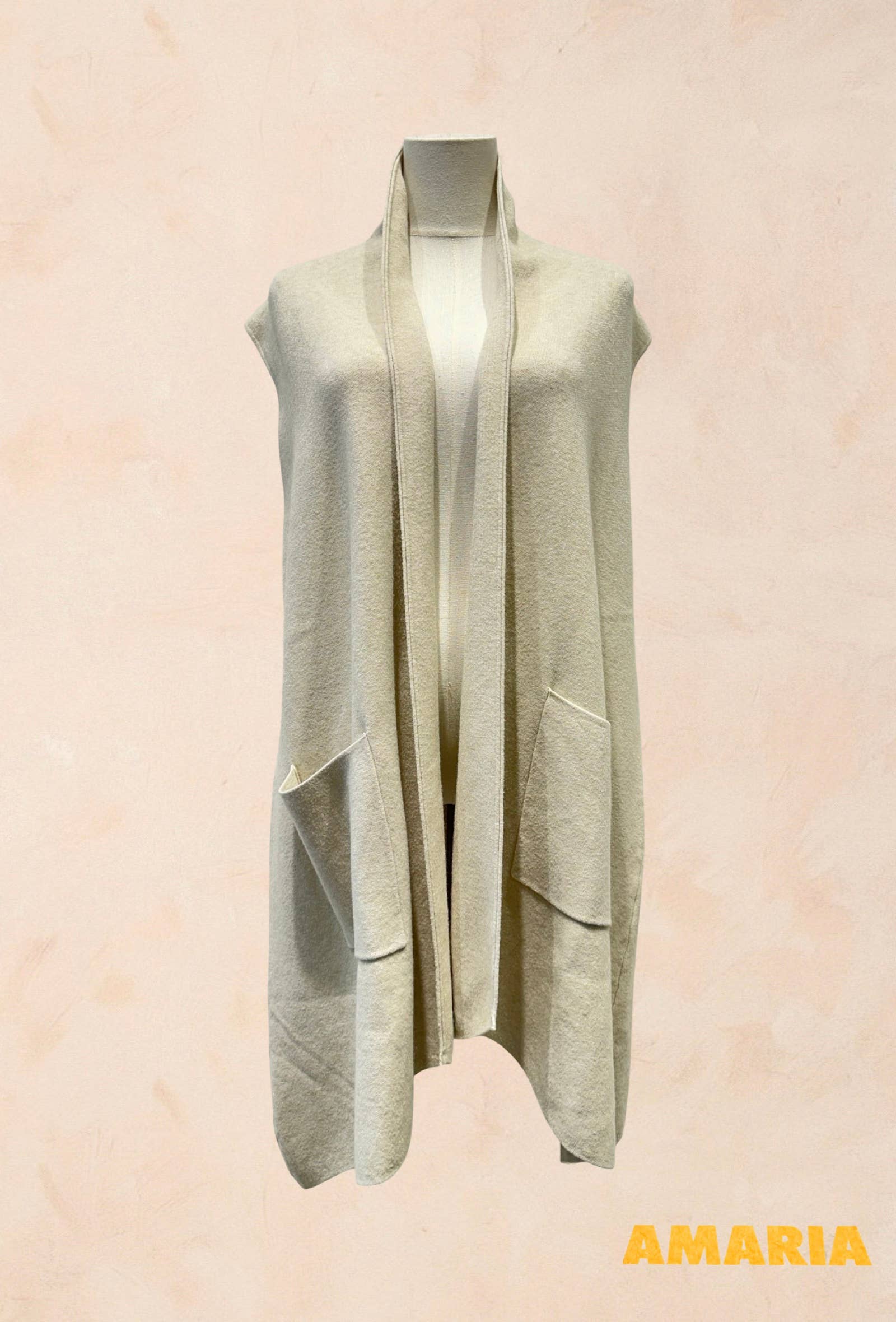 Gilet long sans manches à poches Viscose