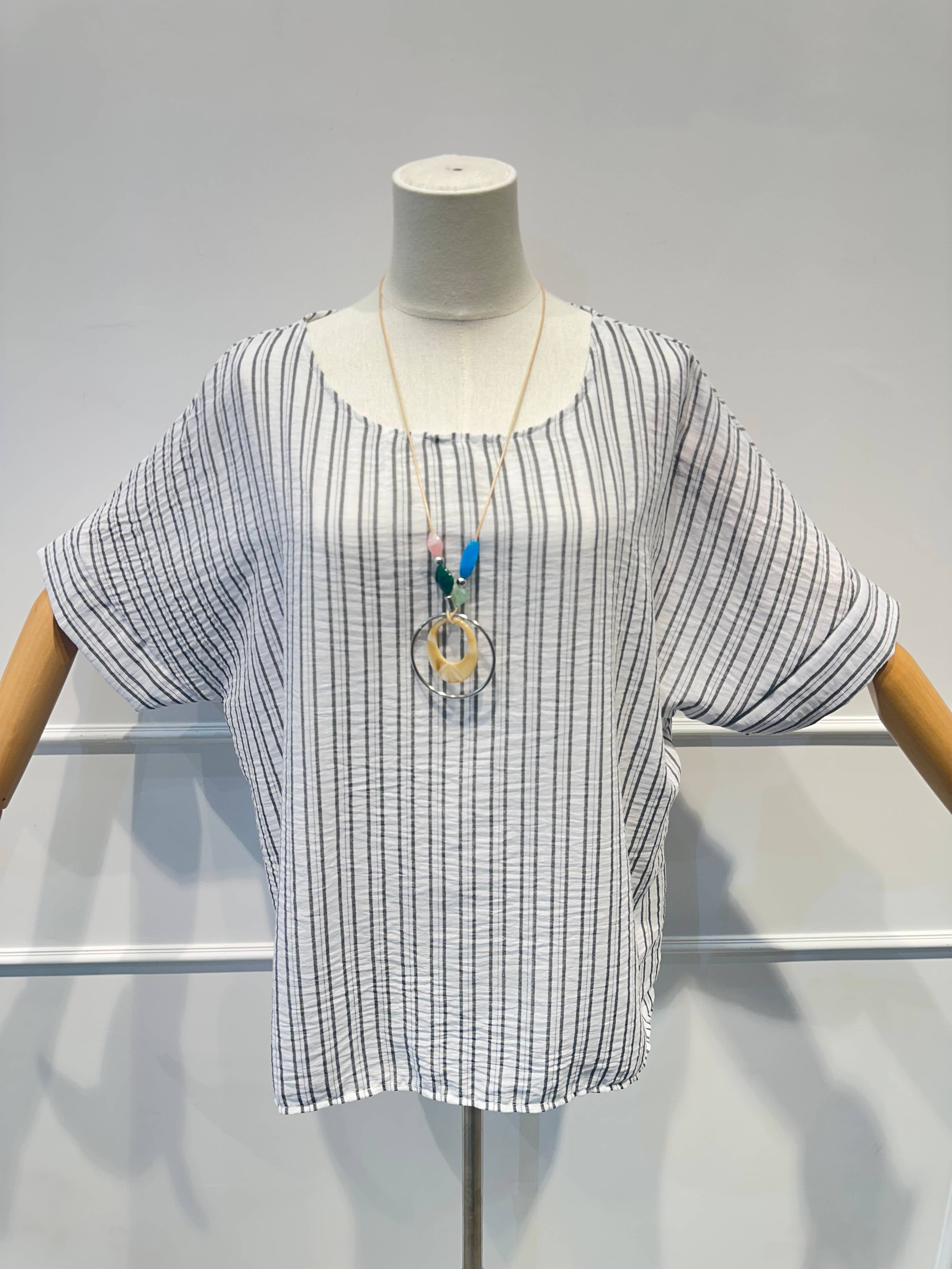 Blouse Haut Ample Rayé en Tissu Texturé
