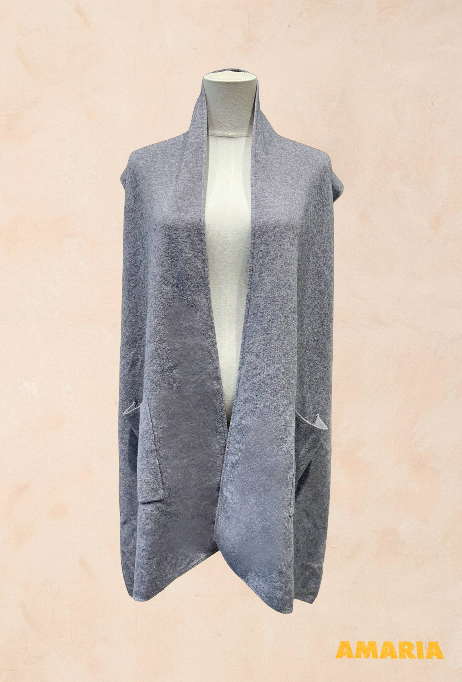 Gilet long sans manches à poches Viscose