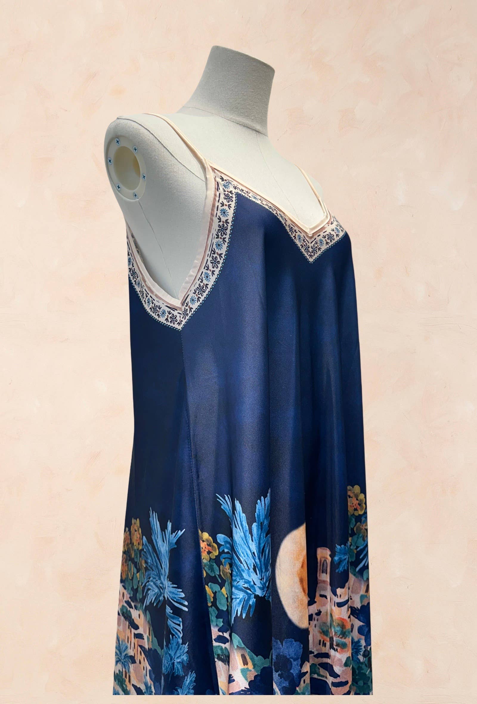 Robe bohème à bretelles – Imprimé paysage méditerrané