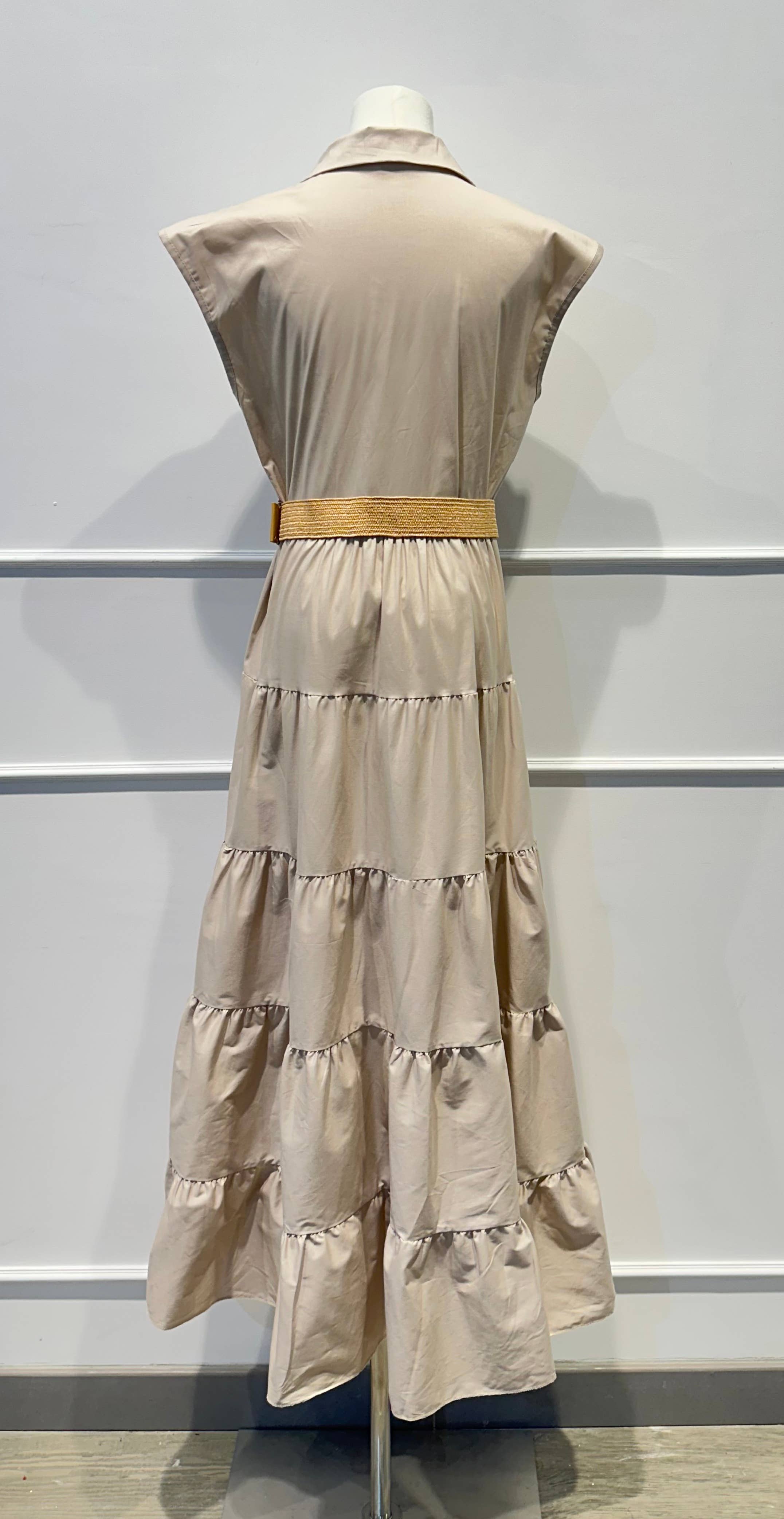 Robe longue sans manches ceinture Coton