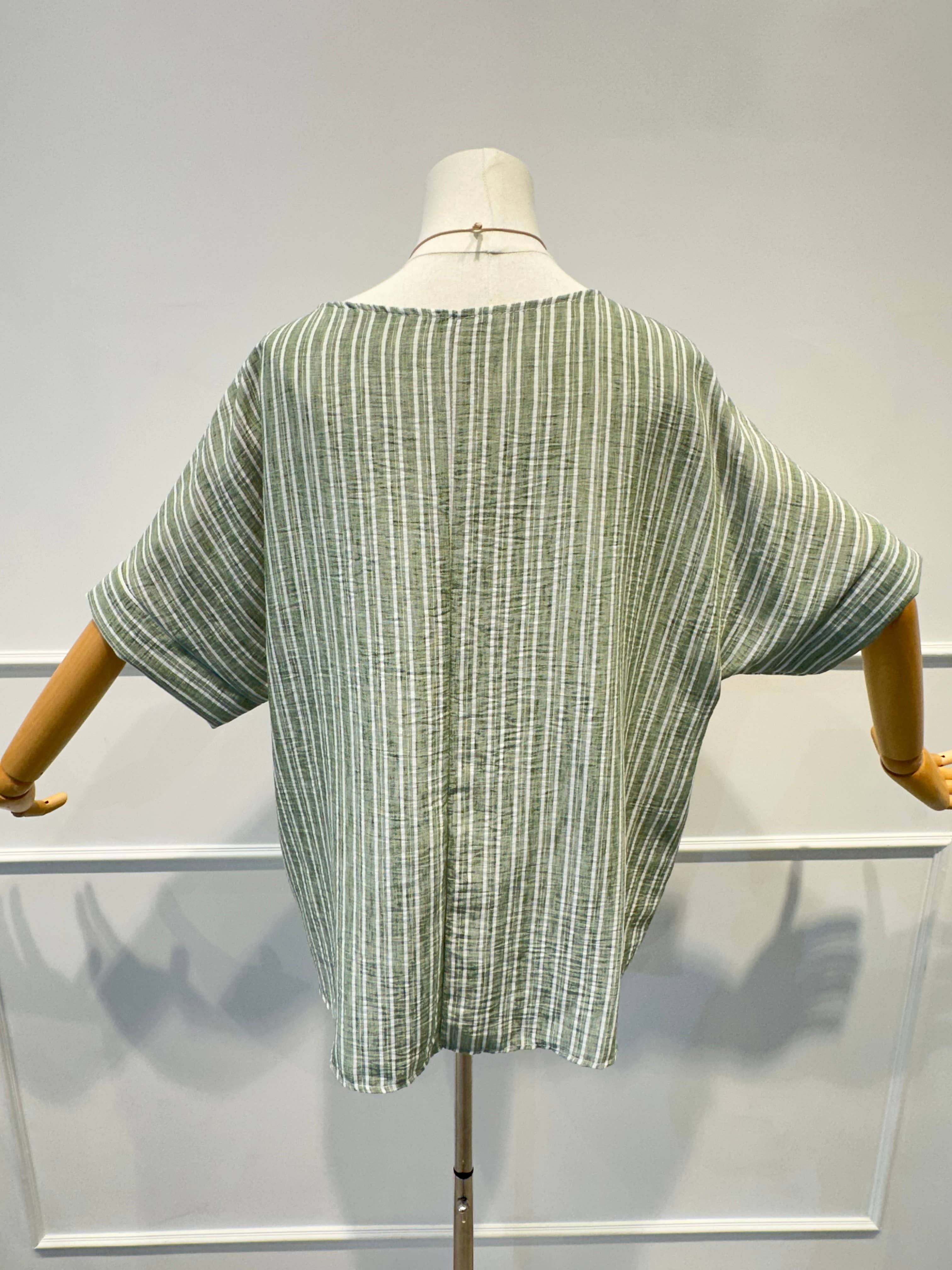 Blouse Haut Ample Rayé en Tissu Texturé