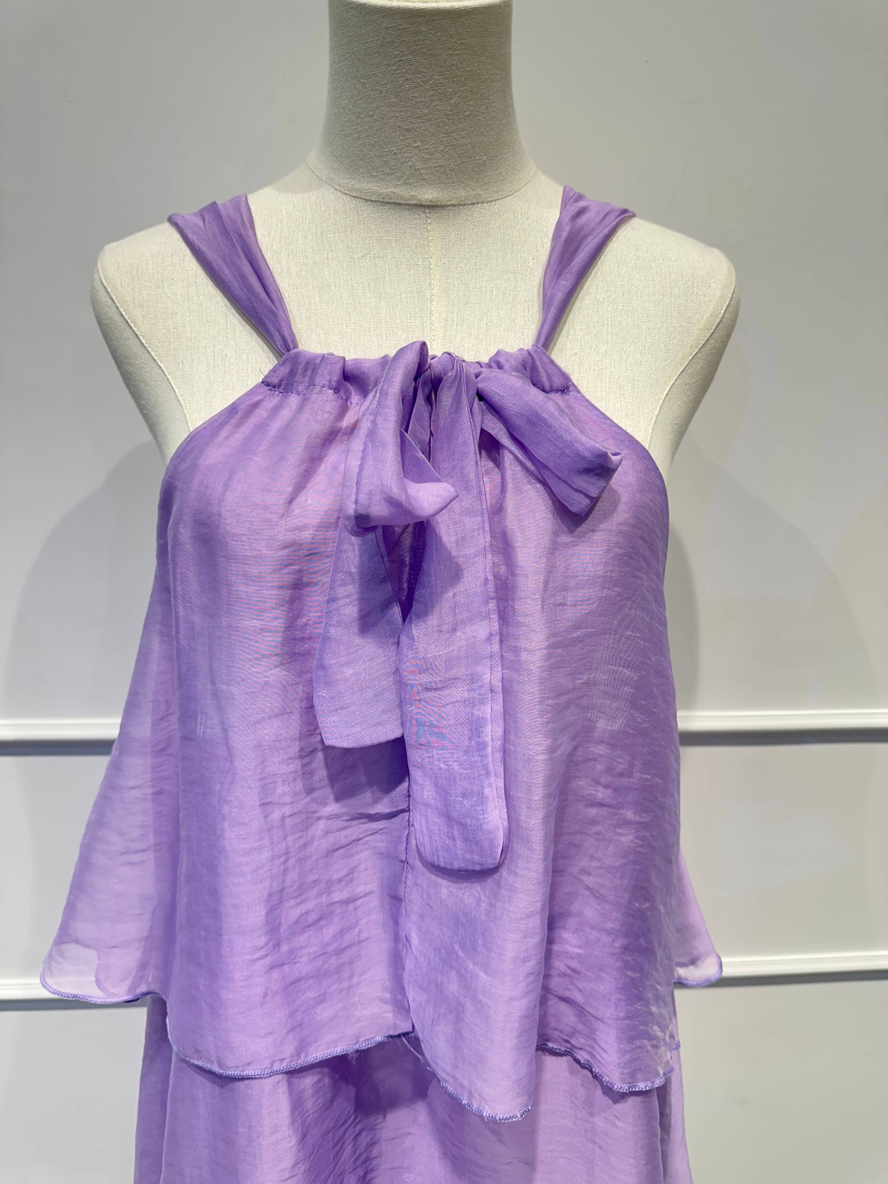 Robe à Volants à Bretelles et Nœud Déco