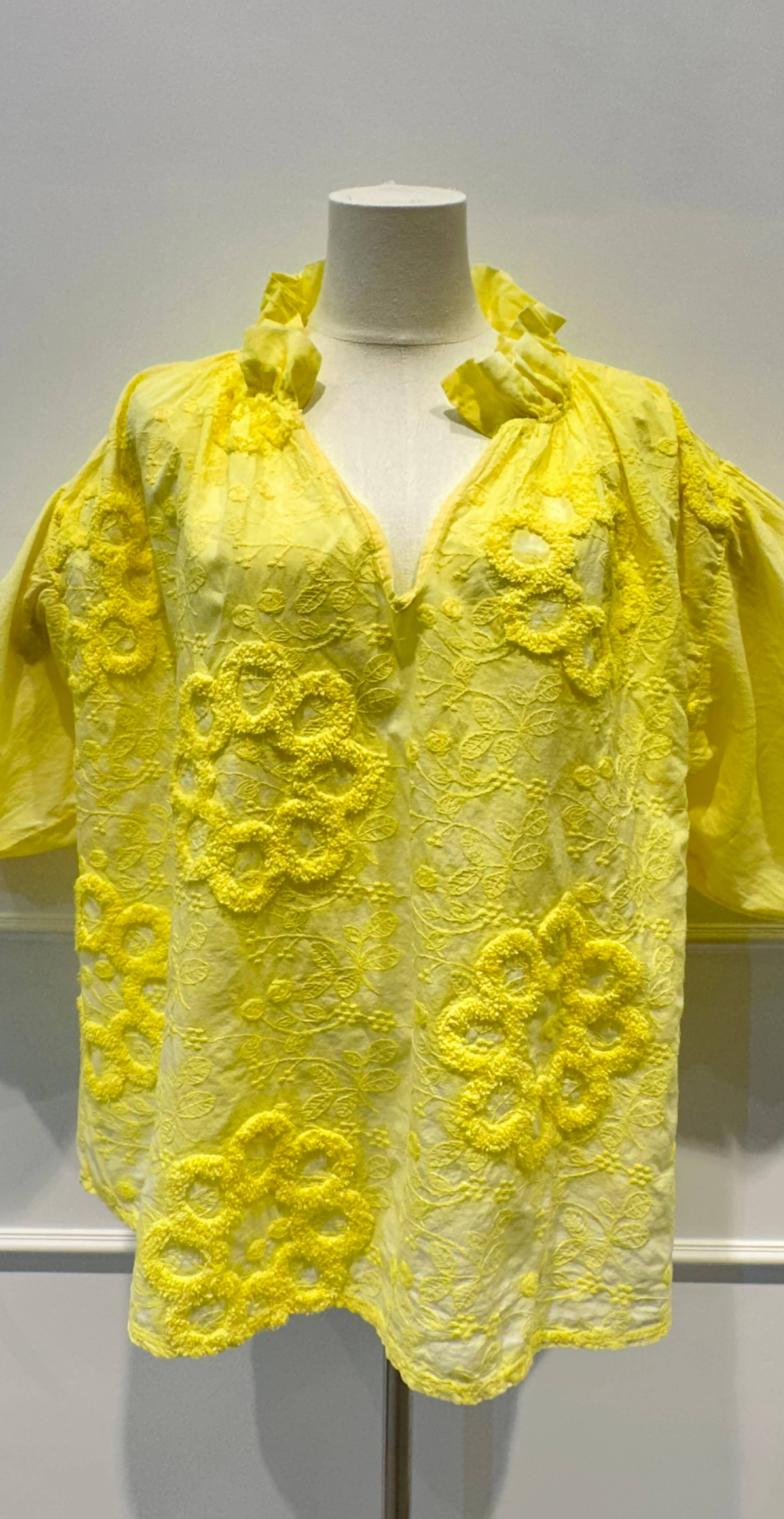 Blouse Brodée à Manches Bouffantes Broderie en Relief