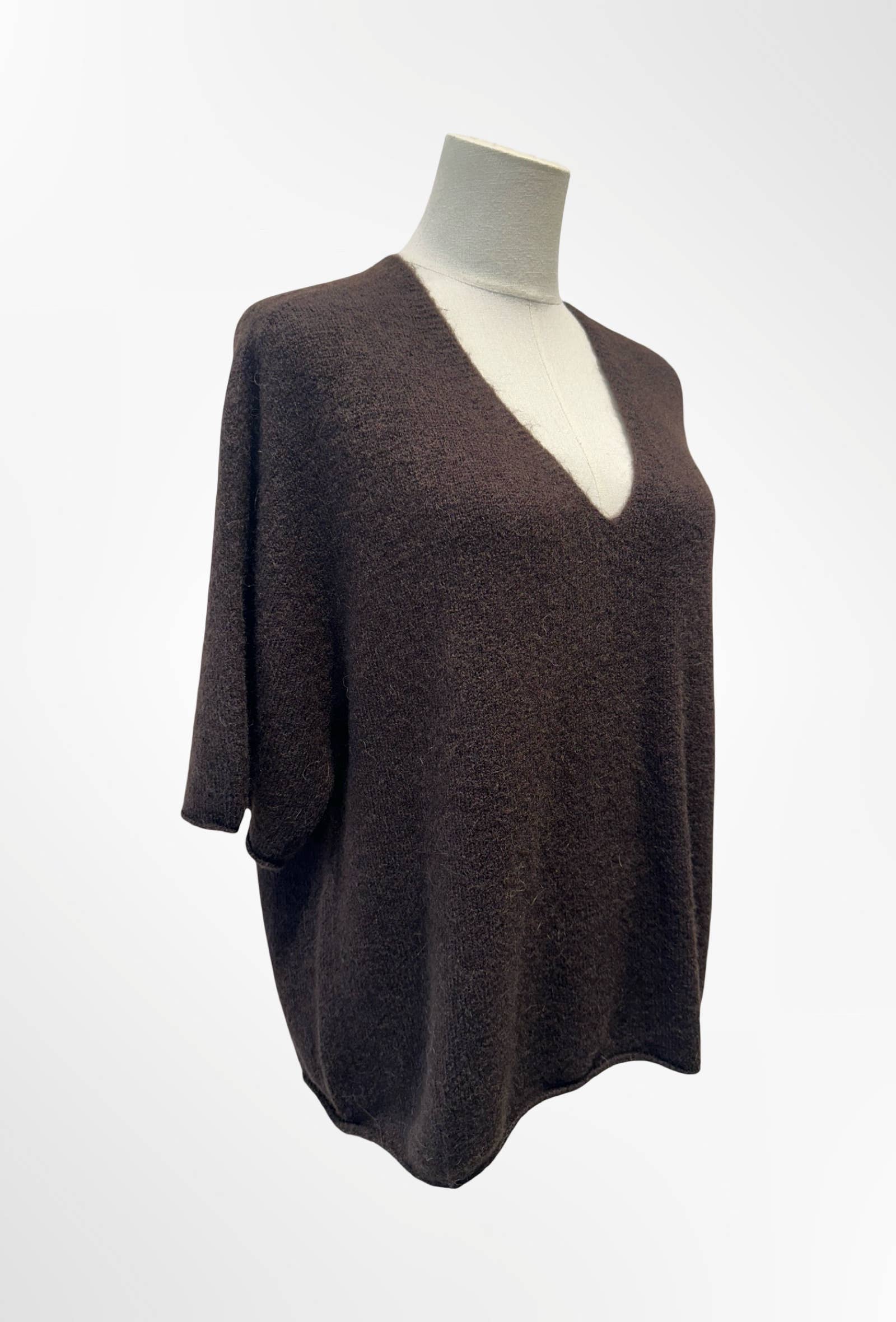 Pull col V manches courtes ALPAGA/ LAINE