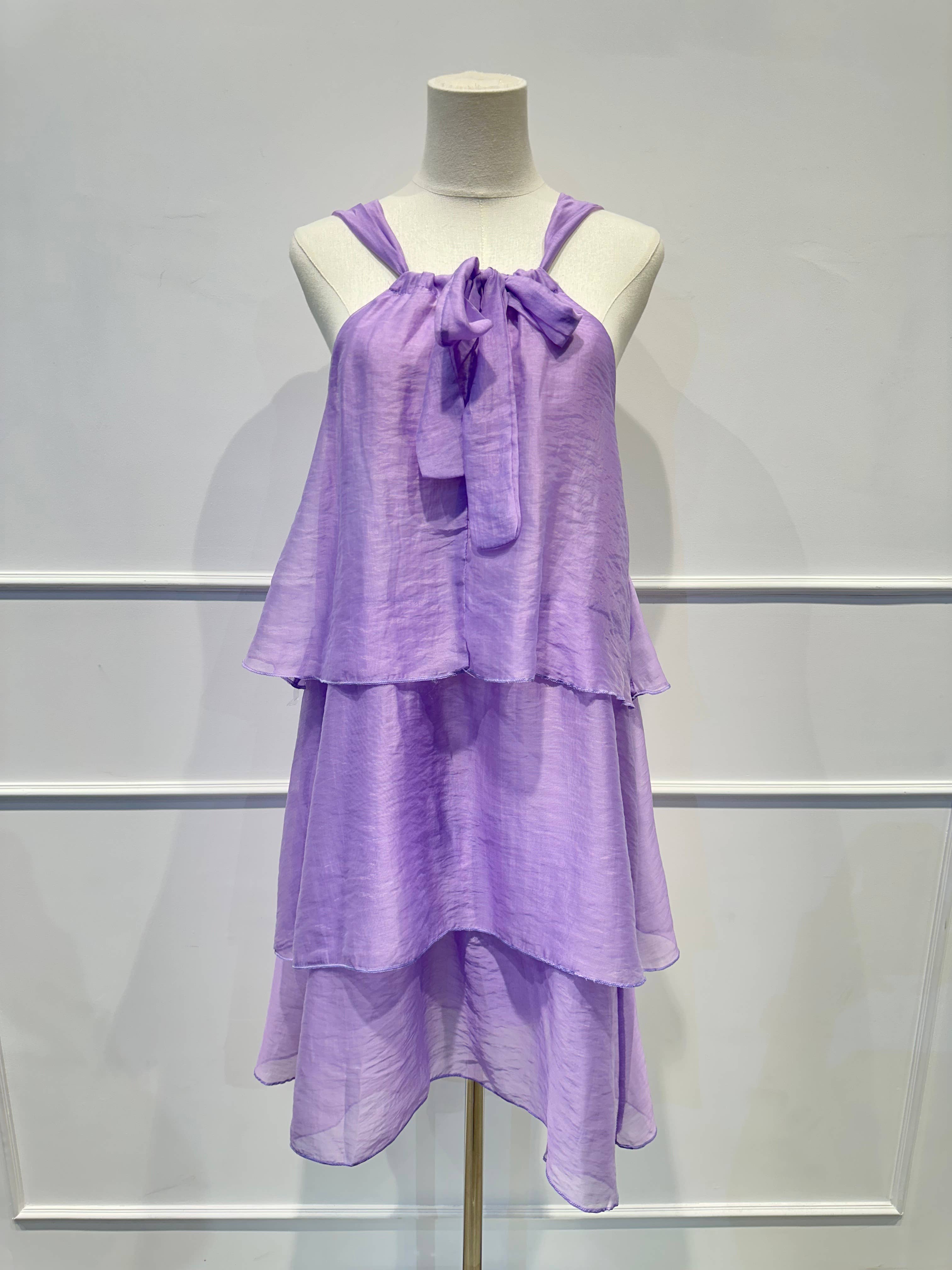 Robe à Volants à Bretelles et Nœud Déco