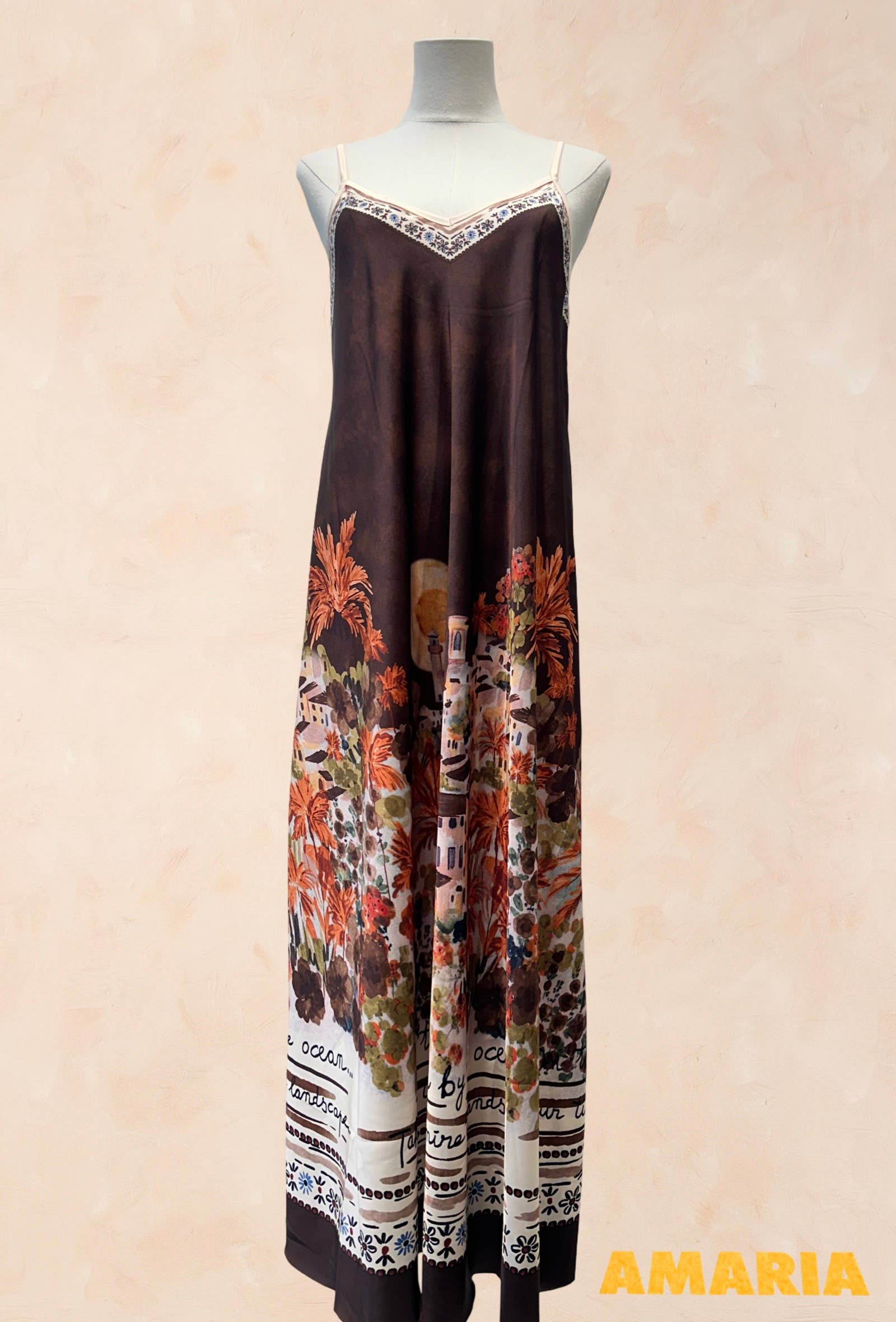 Robe bohème à bretelles – Imprimé paysage méditerrané