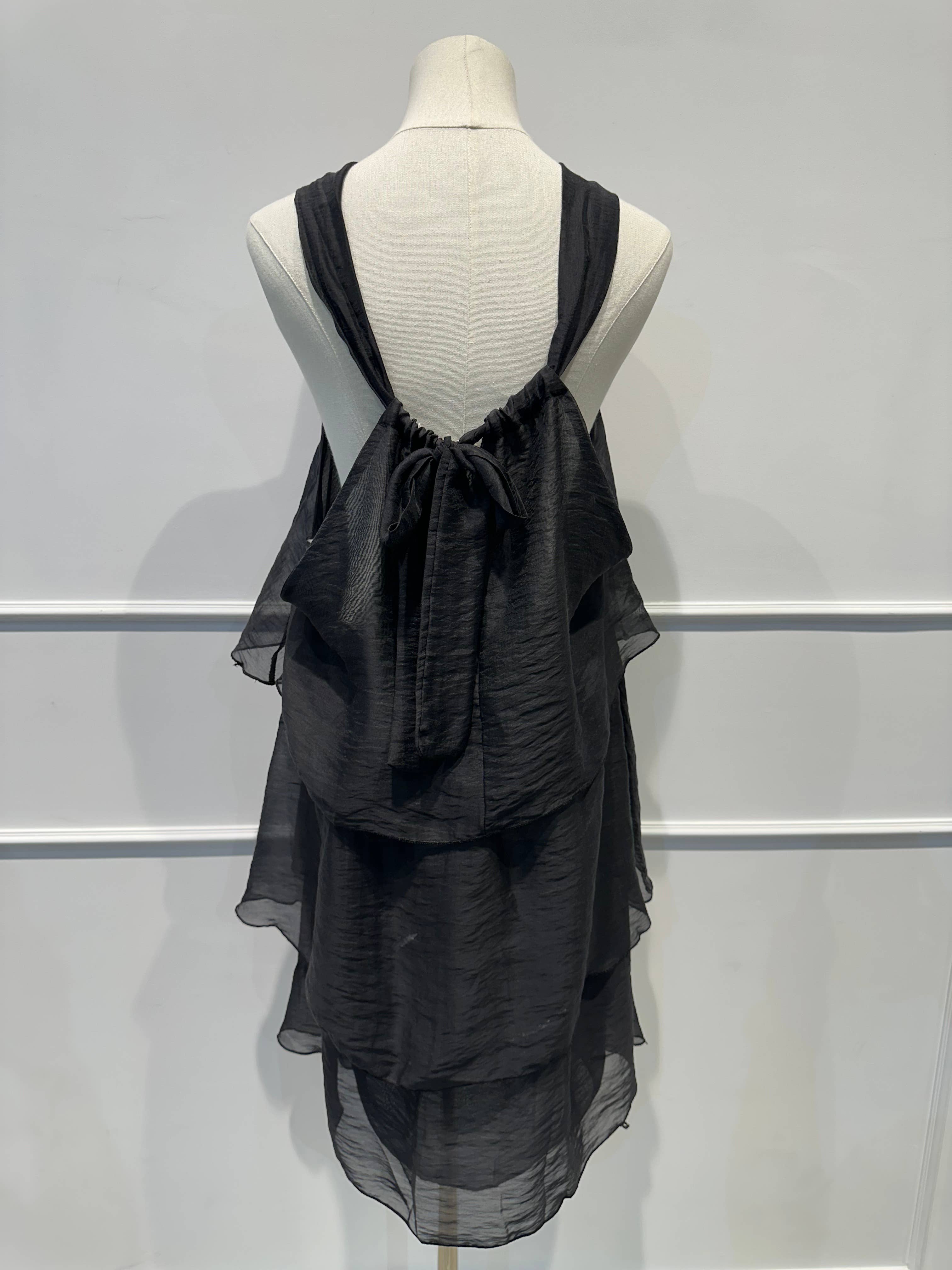 Robe à Volants à Bretelles et Nœud Déco