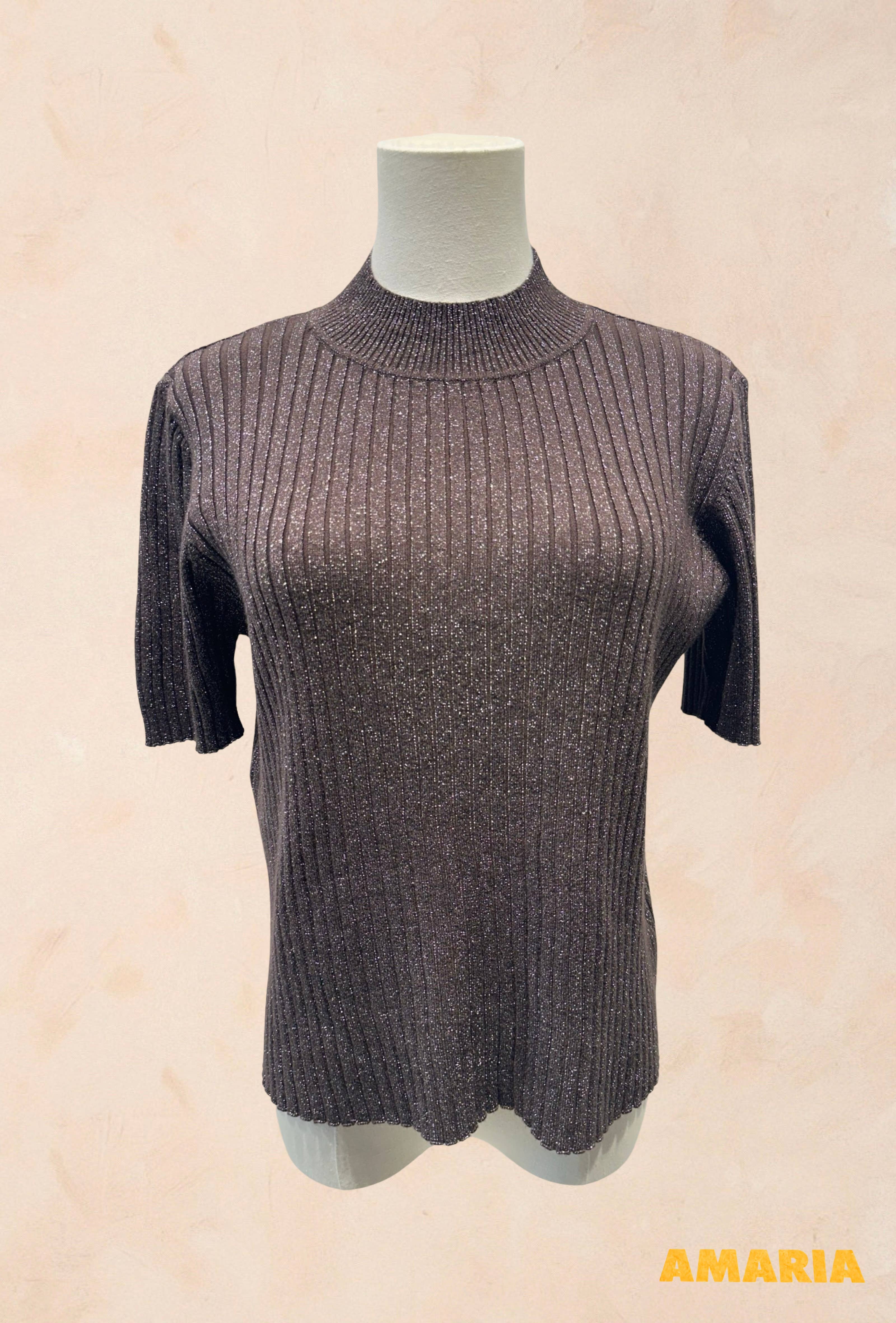 Pull Manches Courtes Côtelé Fils Lurex VISCOSE