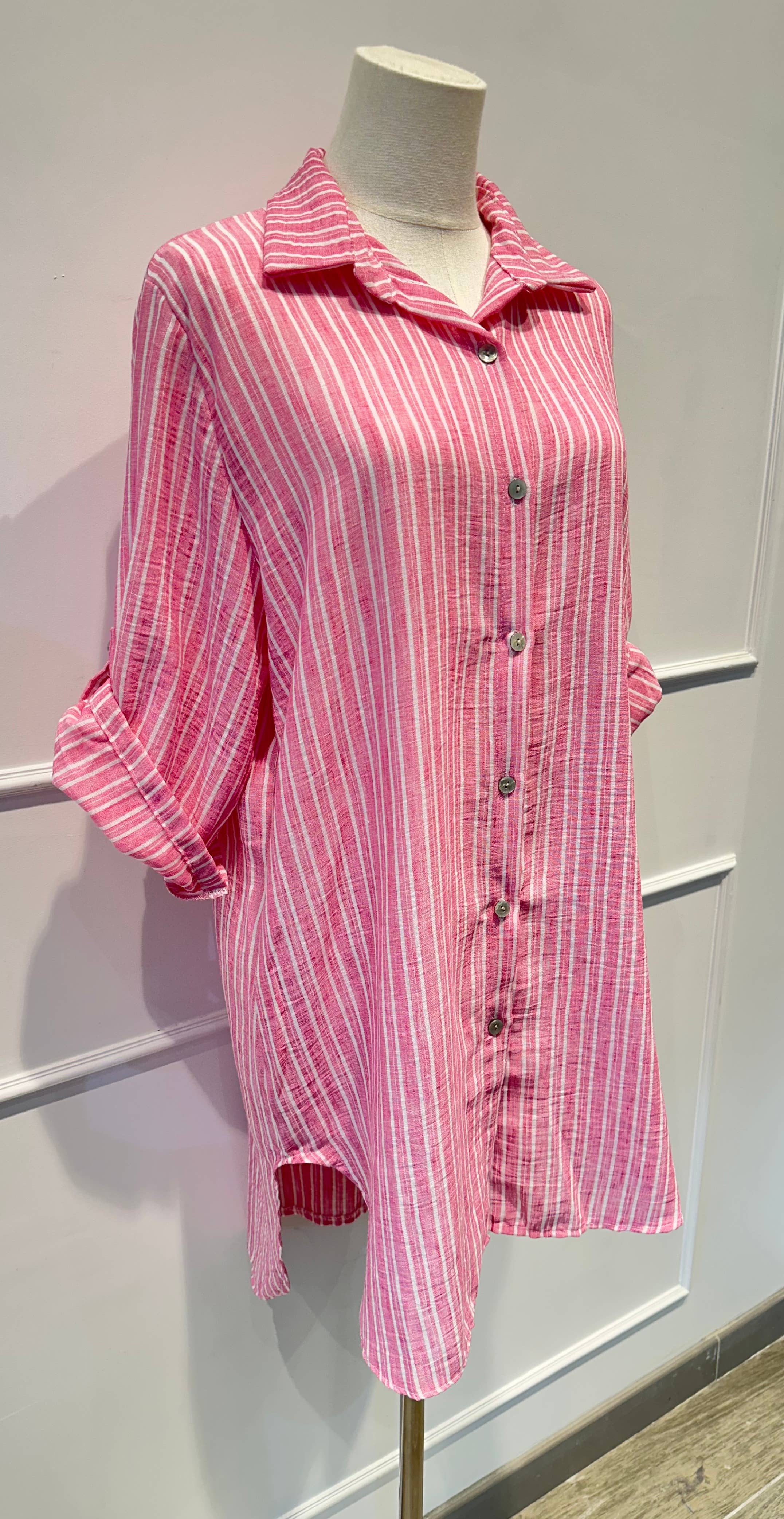 Chemise longue légère à rayures bleu et blanc