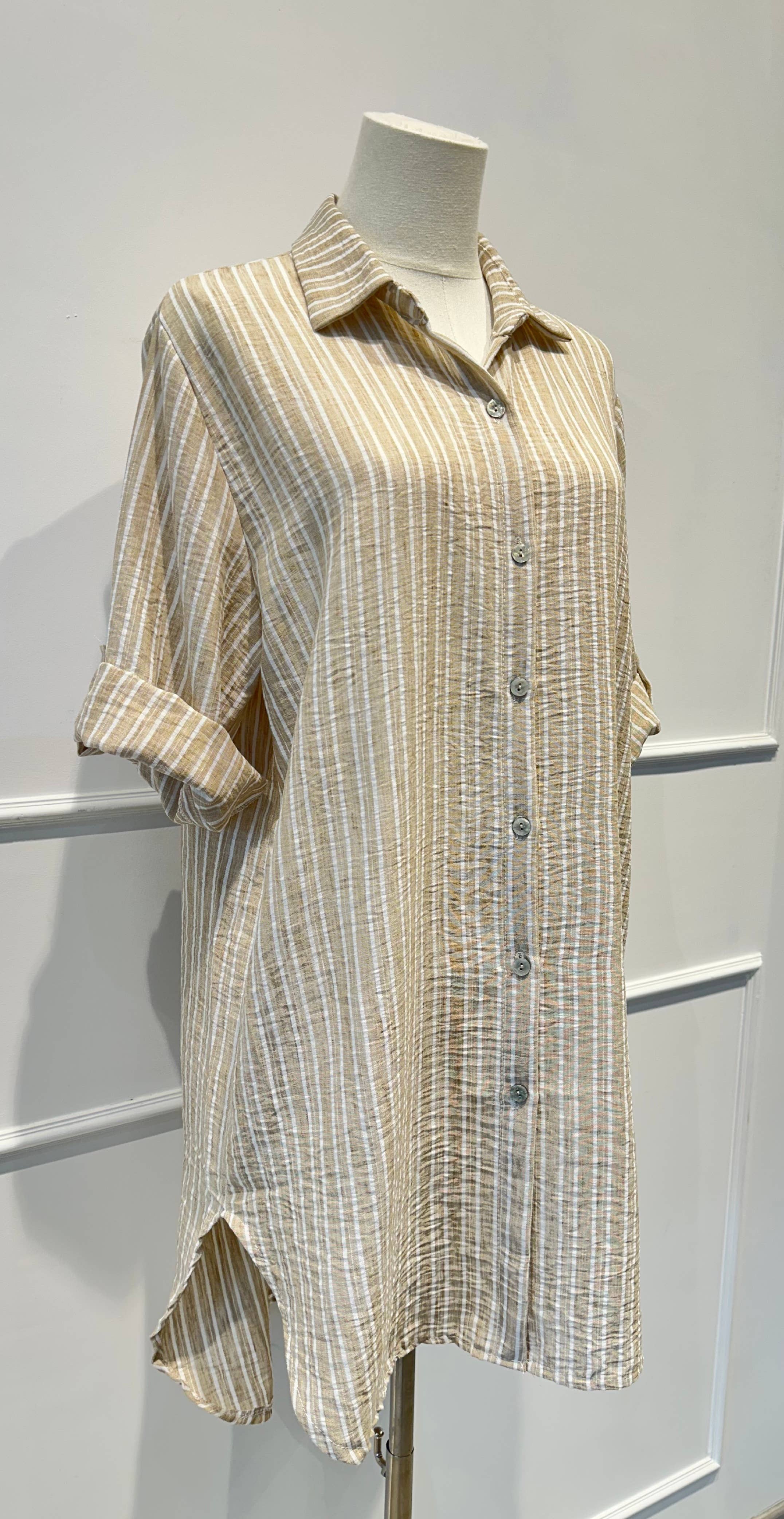 Chemise longue légère à rayures bleu et blanc