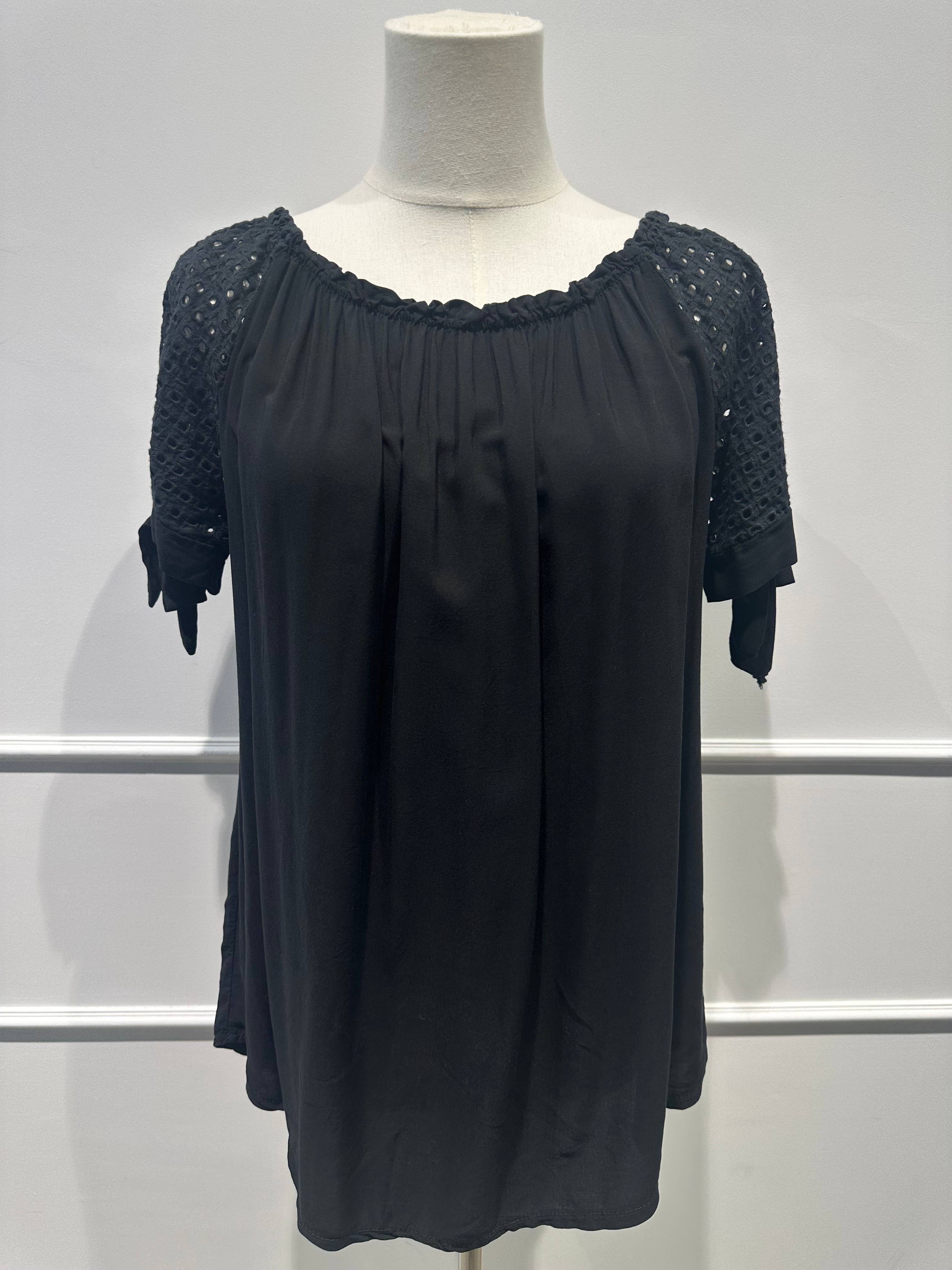 Blouse à Manches Brodées & Encolure Froncée