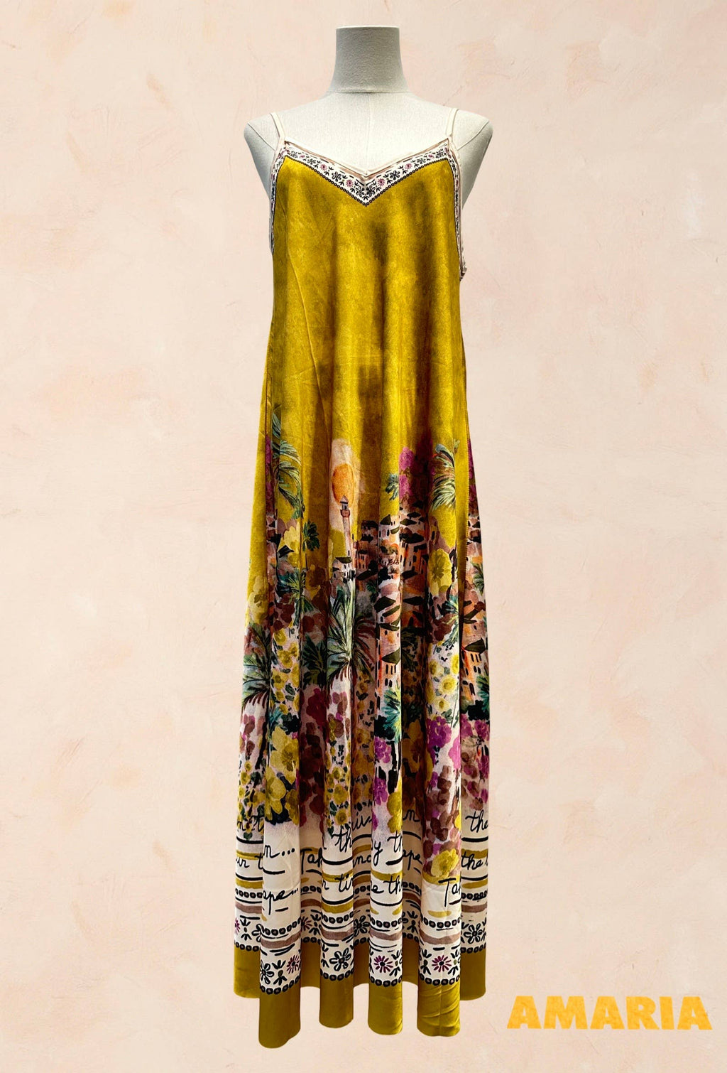 Robe bohème à bretelles – Imprimé paysage méditerrané