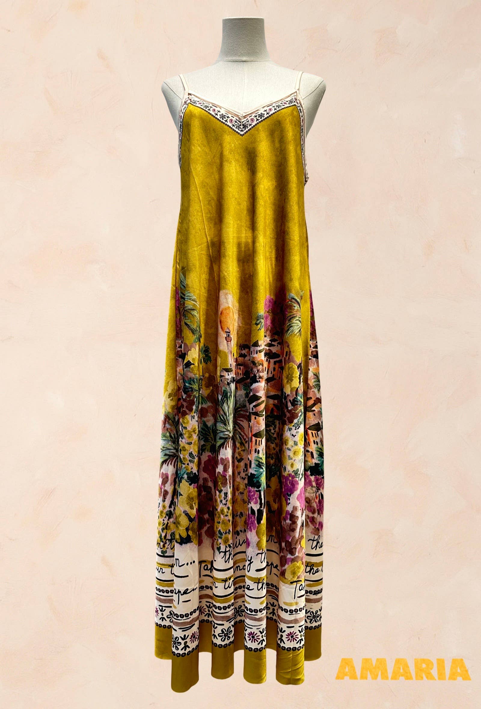 Robe bohème à bretelles – Imprimé paysage méditerrané
