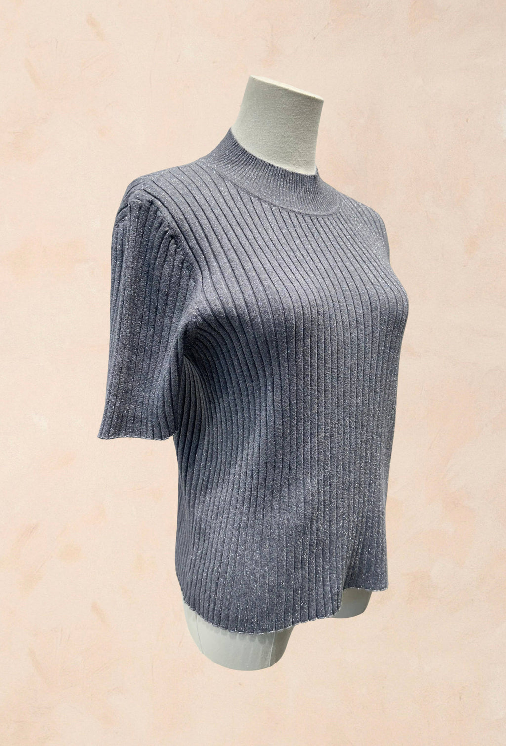 Pull Manches Courtes Côtelé Fils Lurex VISCOSE