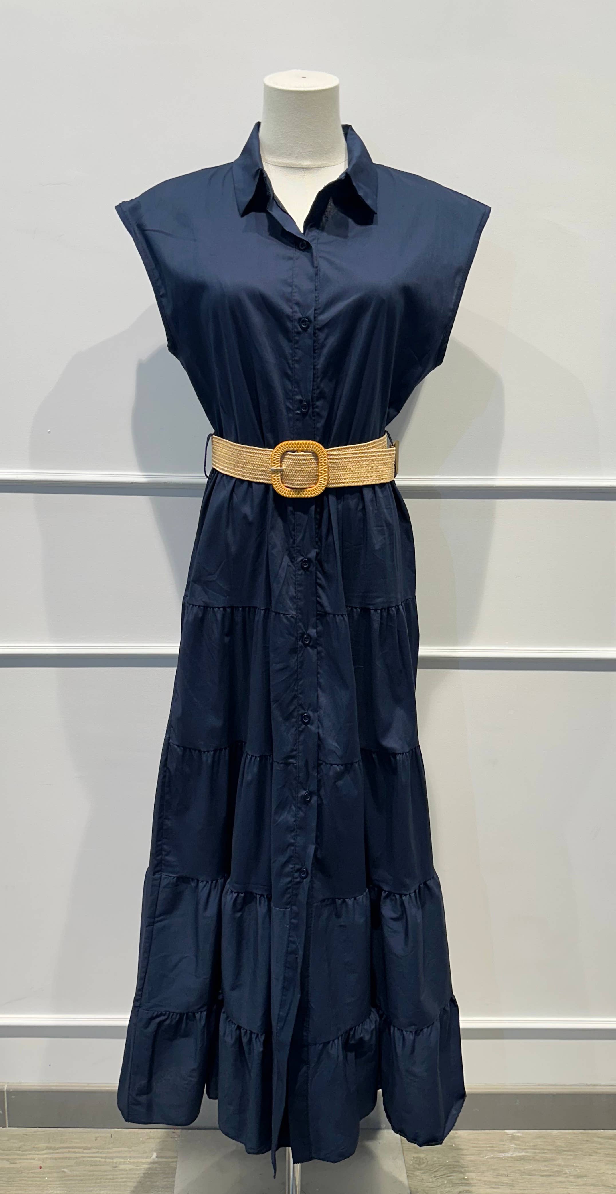 Robe longue sans manches ceinture Coton