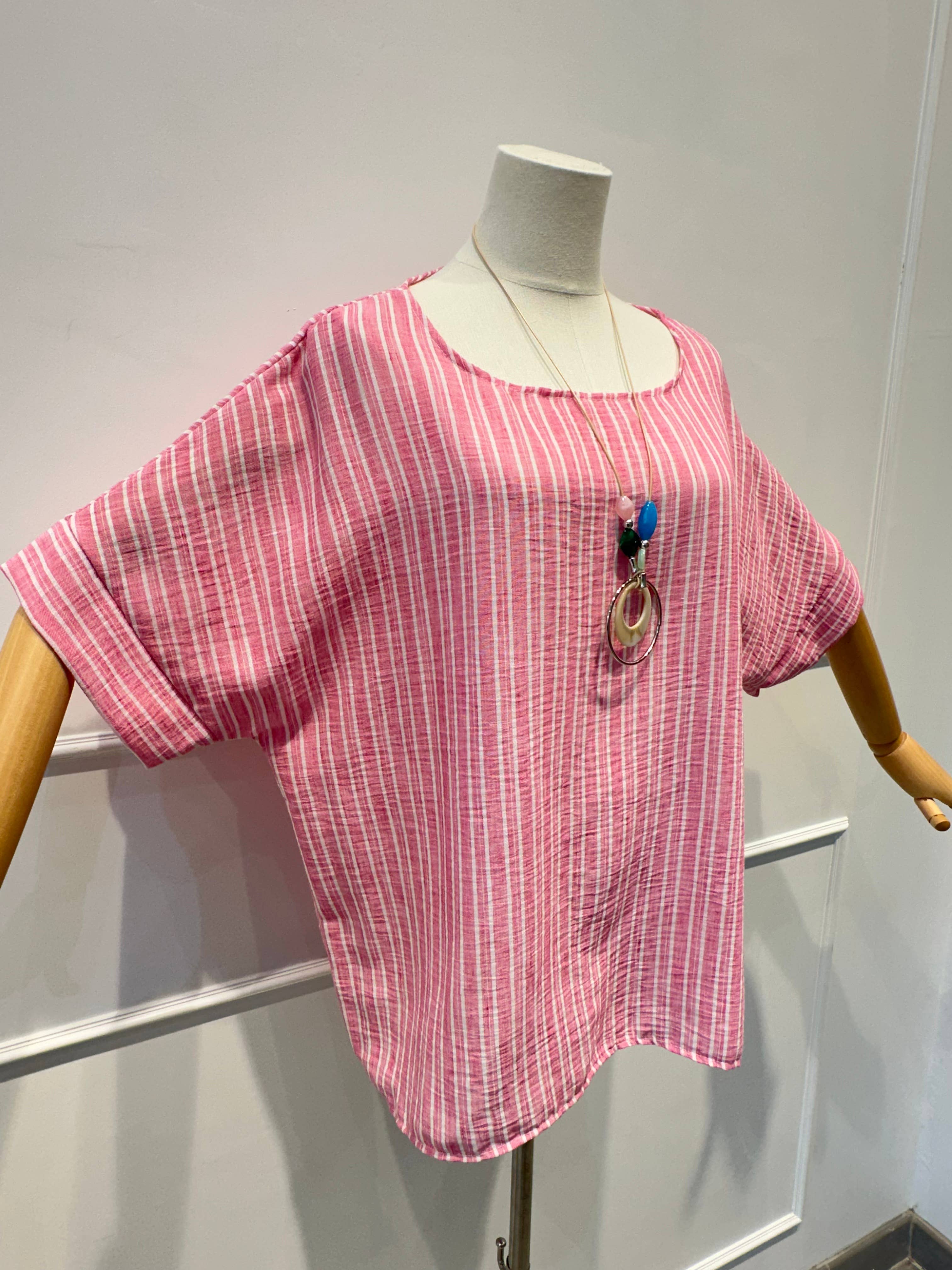 Blouse Haut Ample Rayé en Tissu Texturé