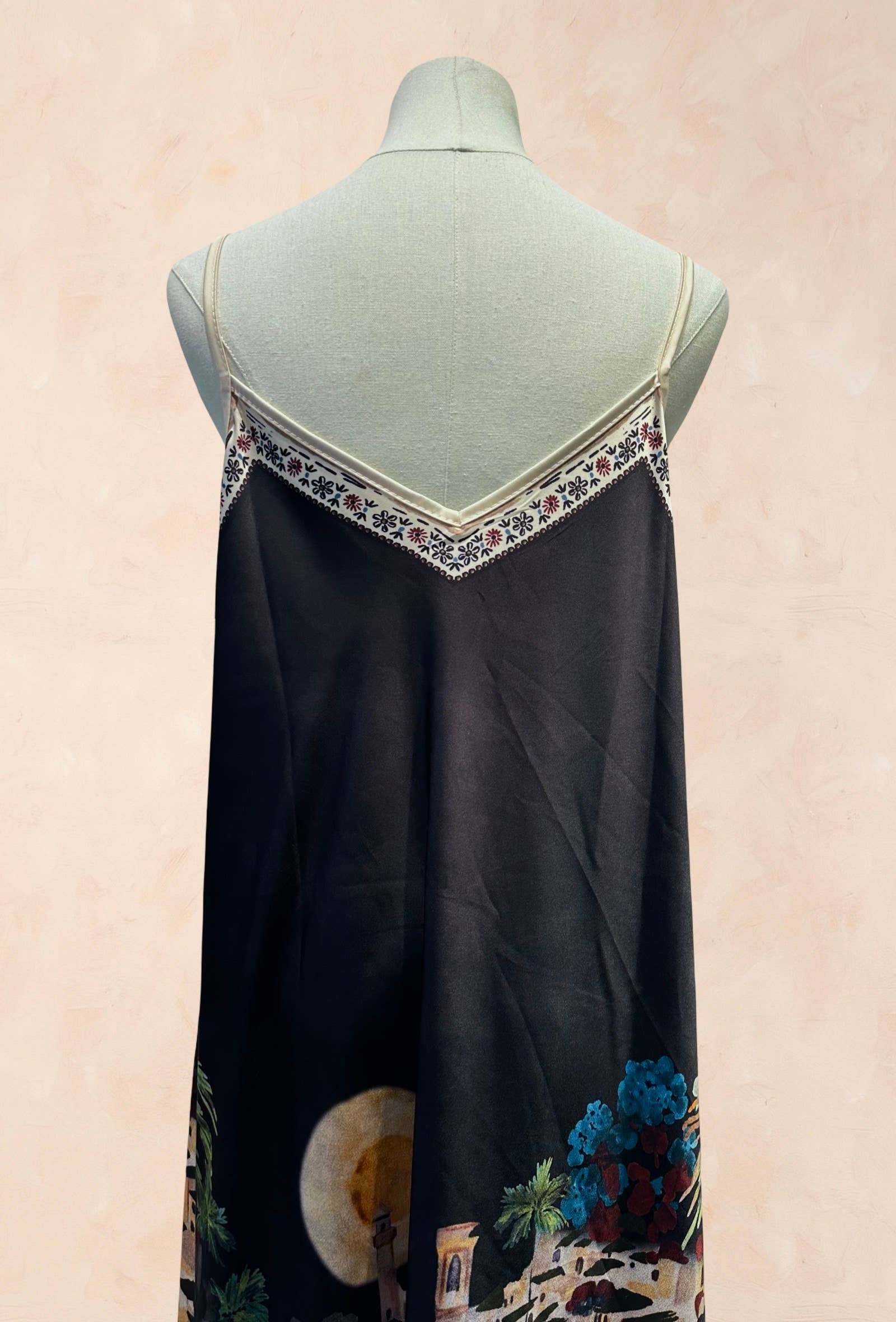 Robe bohème à bretelles – Imprimé paysage méditerrané