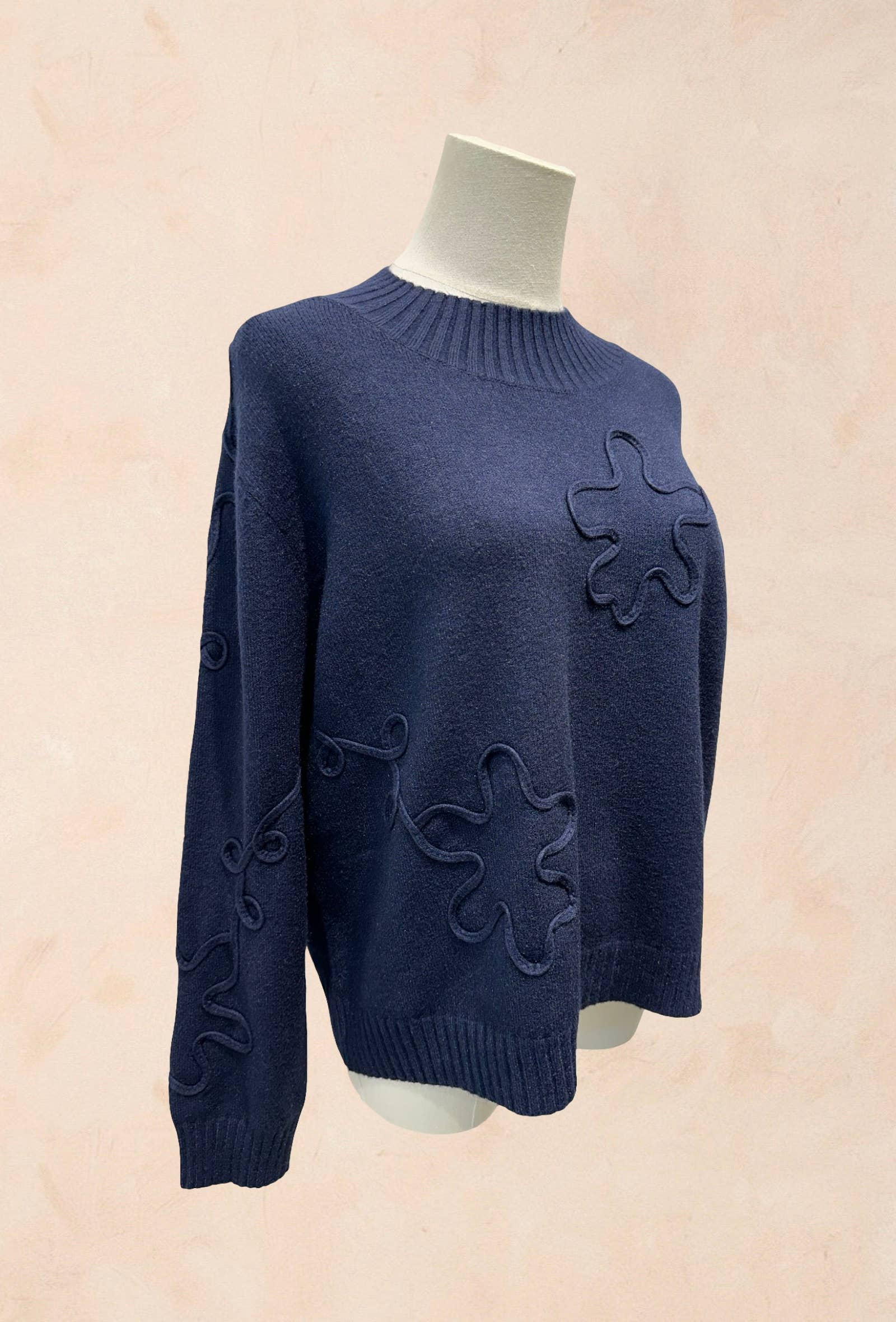 Pull Manches Longues à Motifs Reliefs Abstraits