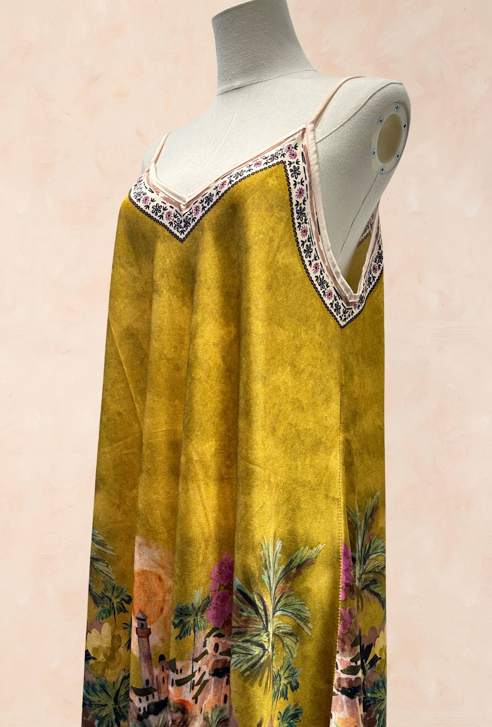 Robe bohème à bretelles – Imprimé paysage méditerrané