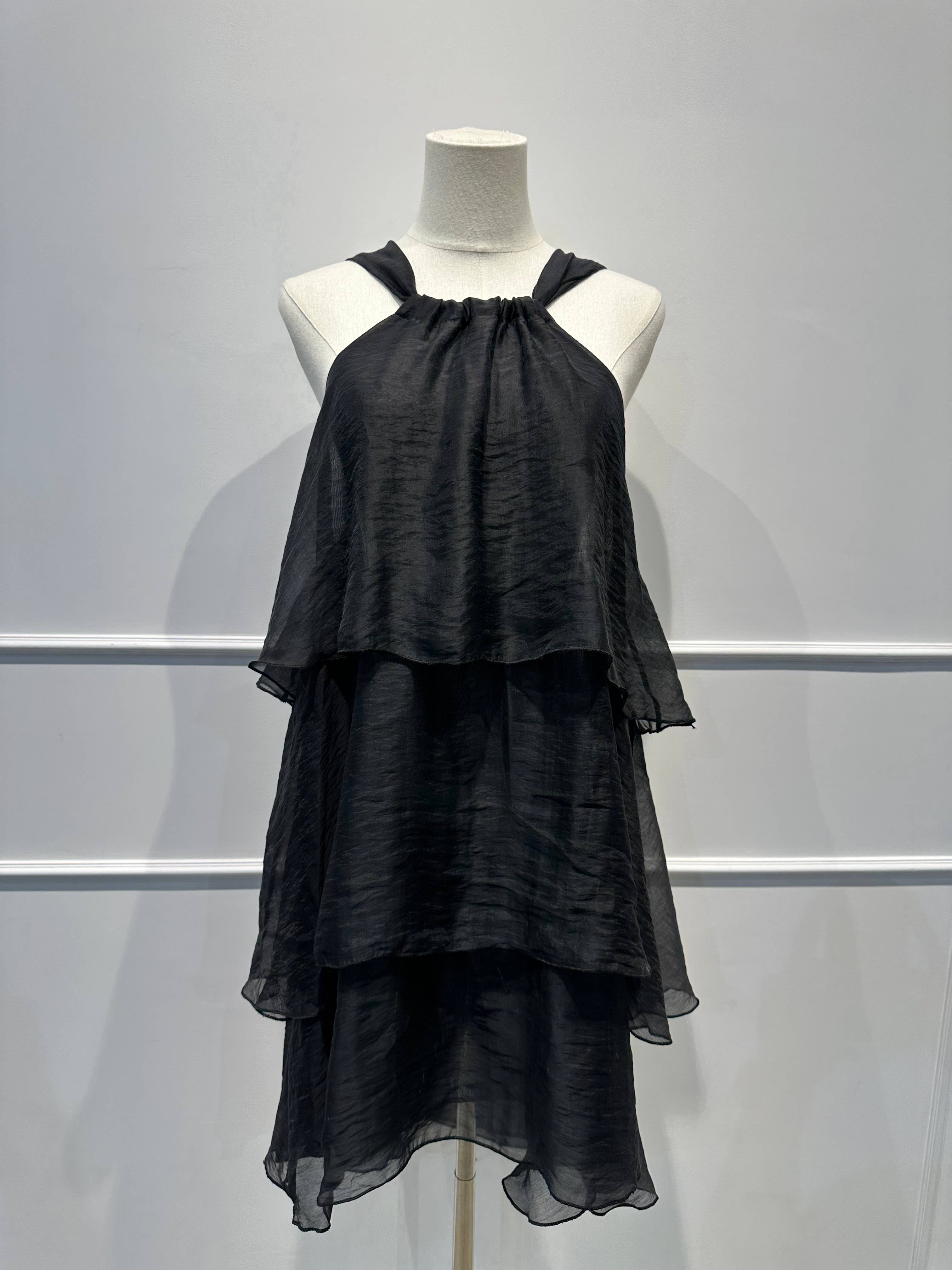 Robe à Volants à Bretelles et Nœud Déco