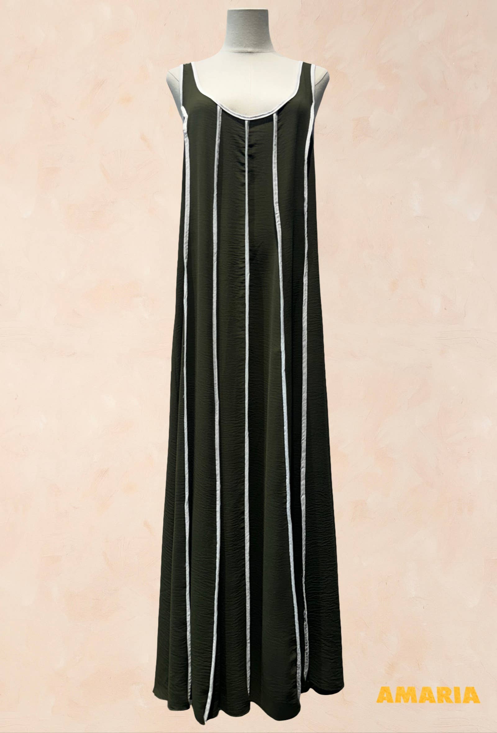 Robe Longue Sans Manches à Rayures Contrastées