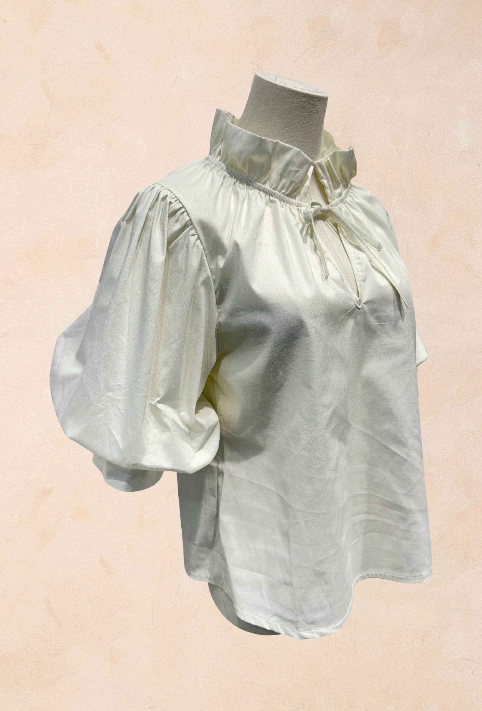 Blouse à Col Volanté et Manches Bouffantes COTON