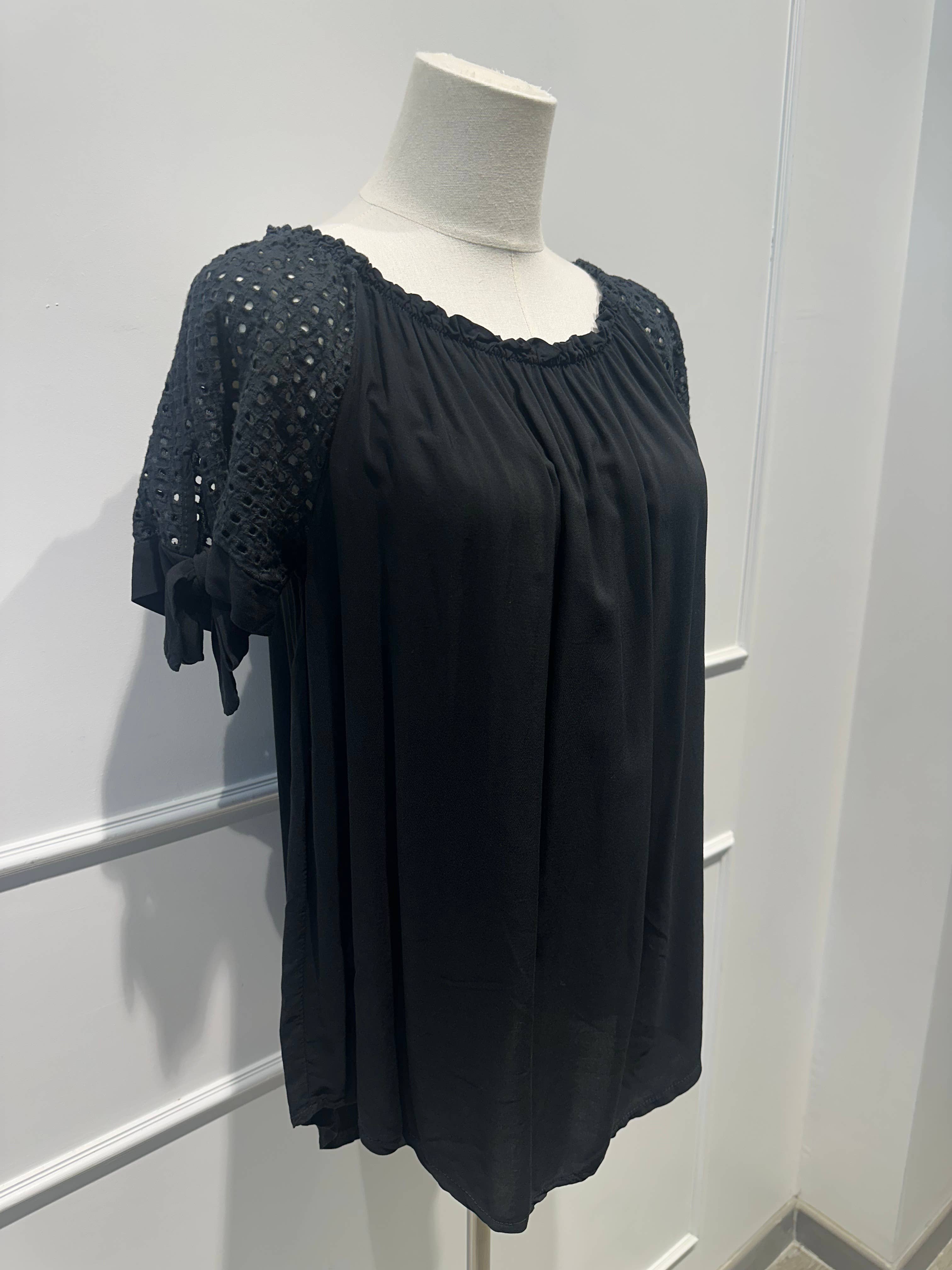 Blouse à Manches Brodées & Encolure Froncée