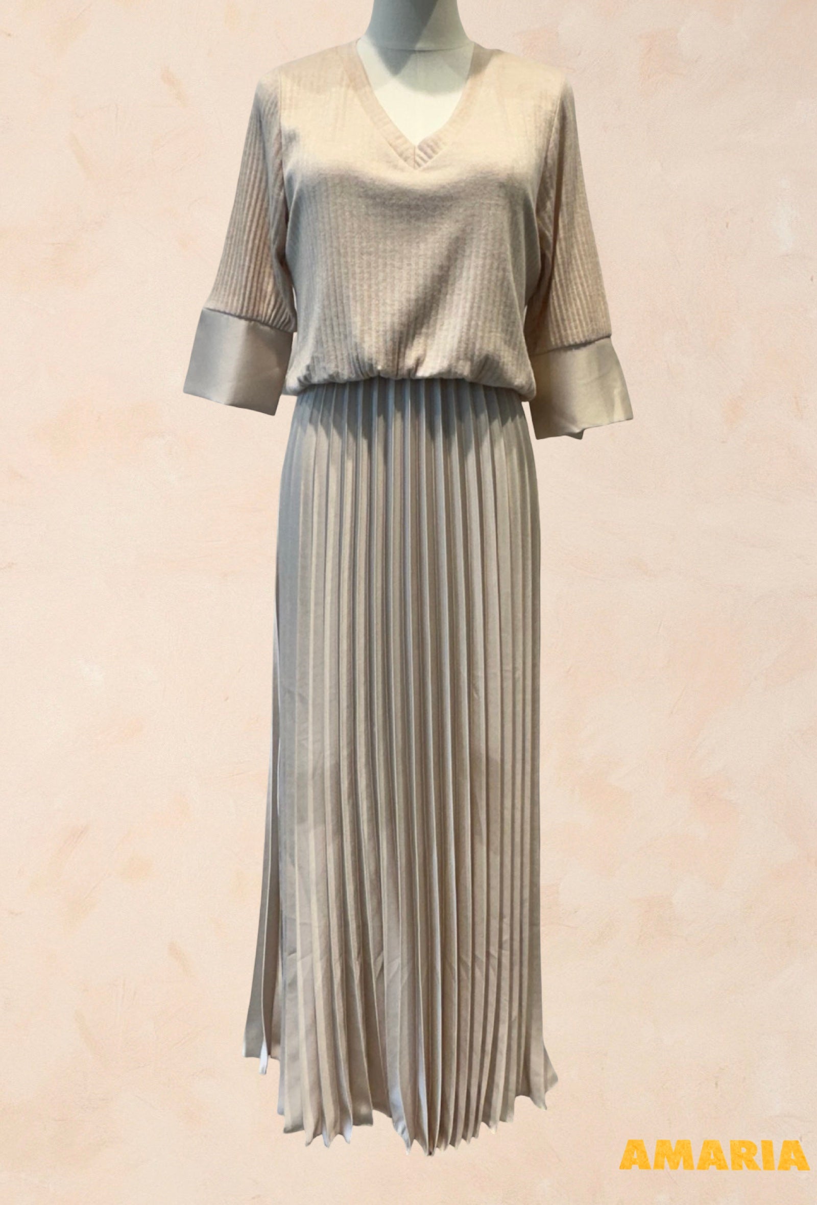 Robe Bimatière Jupe Plissée Maille Cotelée - VISCOSE