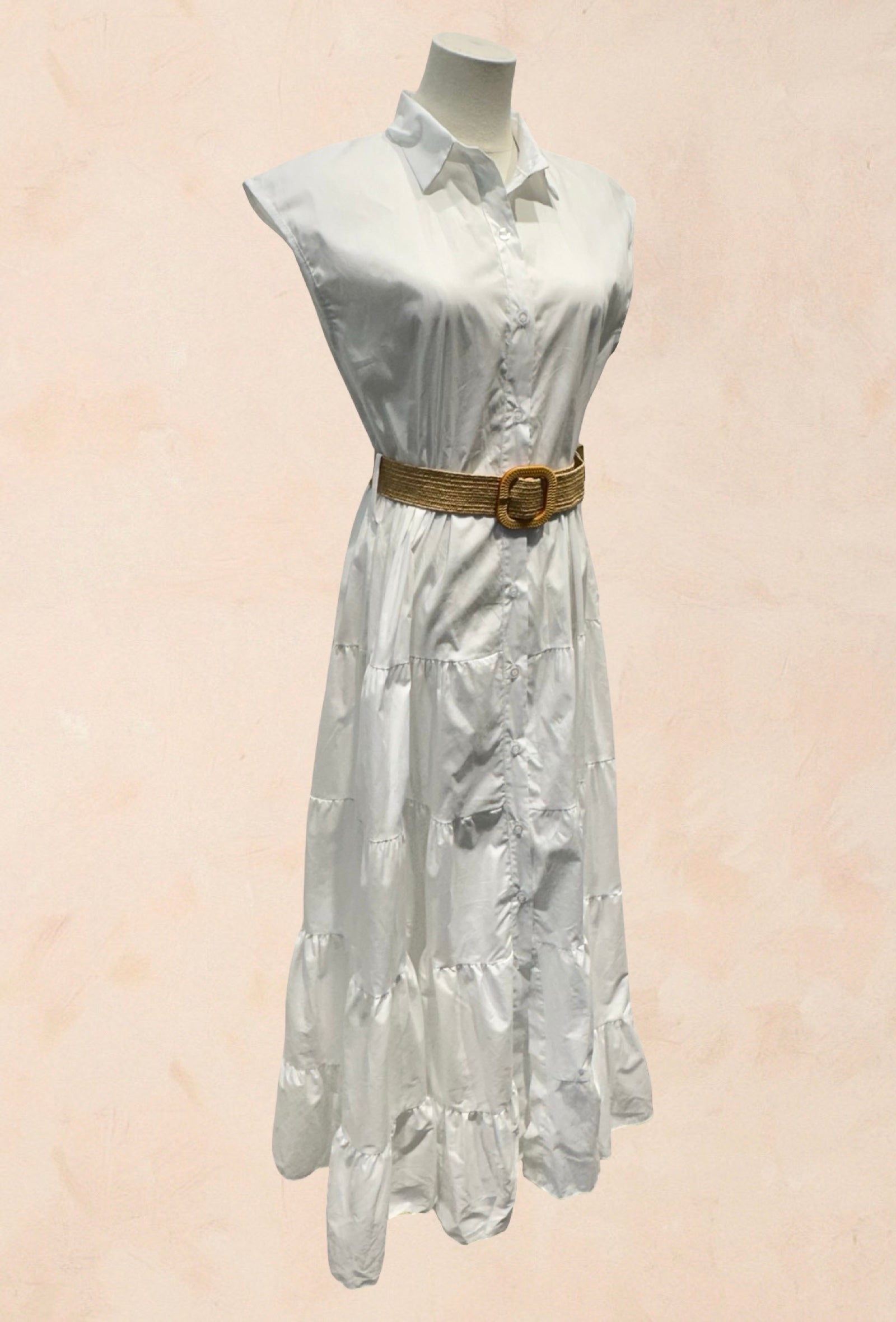 Robe chemise longue sans manches ceinture