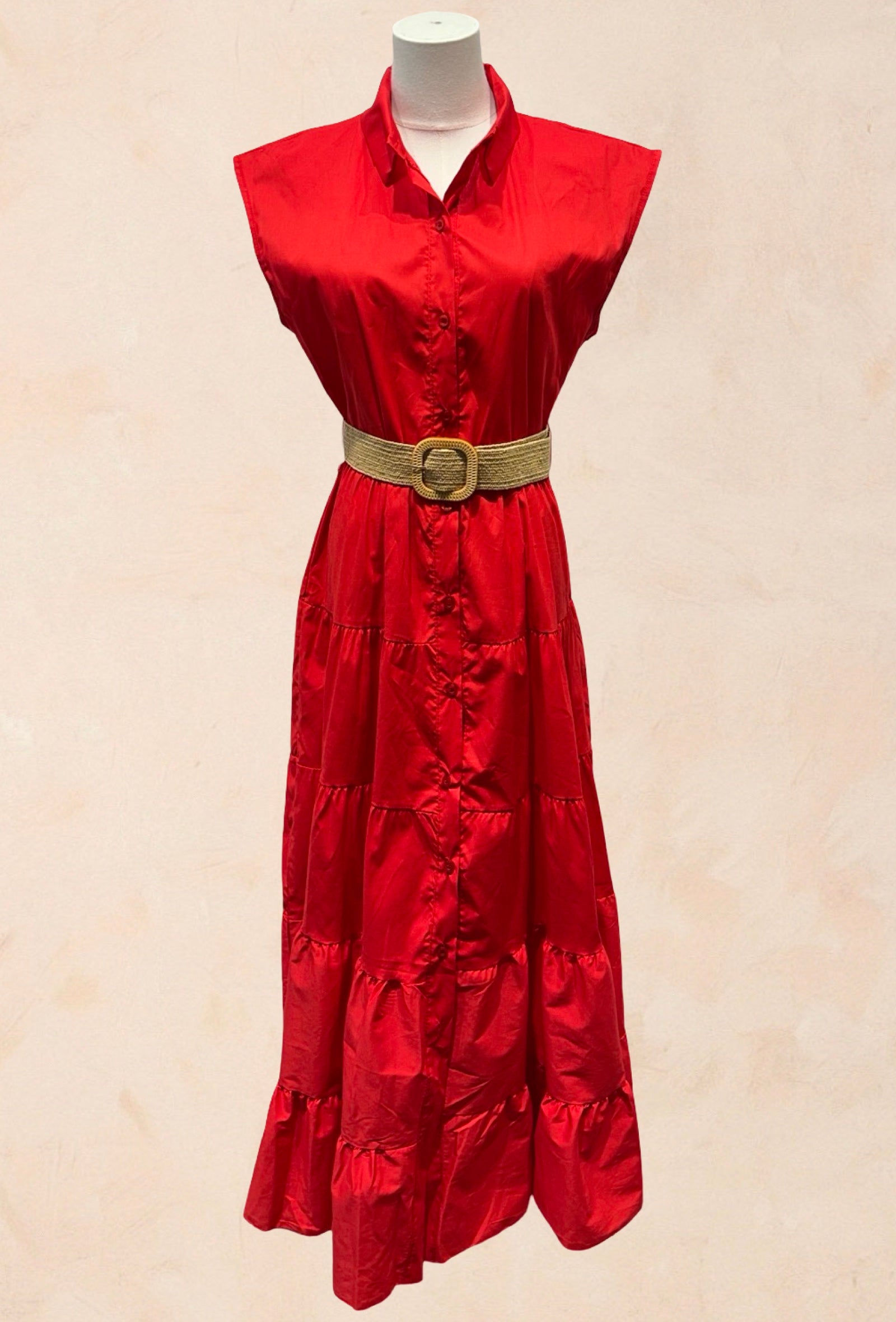 Robe chemise longue sans manches ceinture