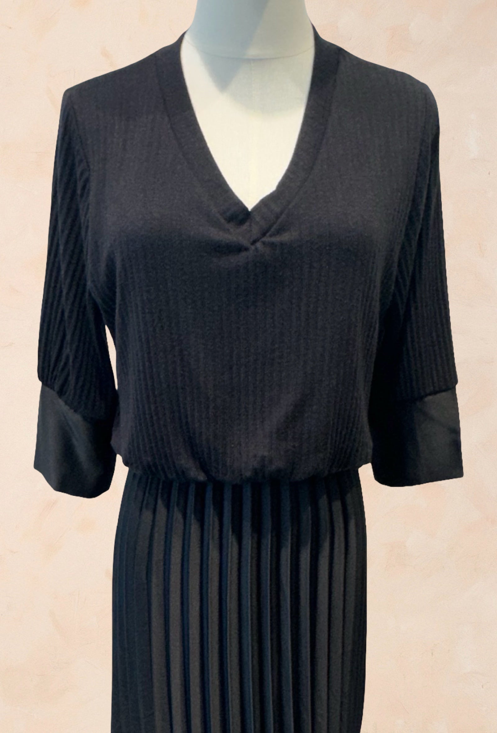 Robe Bimatière Jupe Plissée Maille Cotelée - VISCOSE