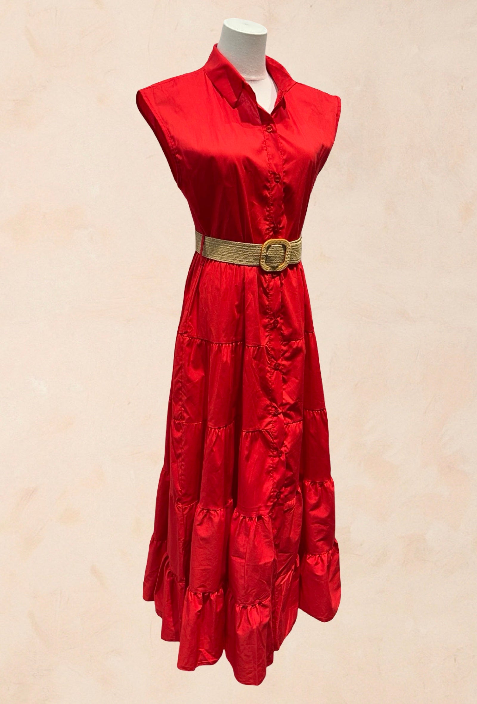 Robe chemise longue sans manches ceinture