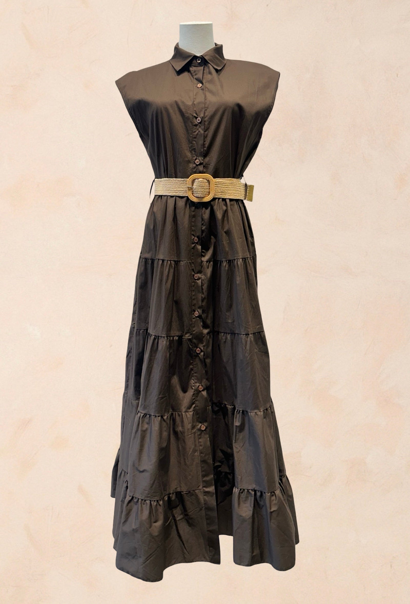 Robe chemise longue sans manches ceinture