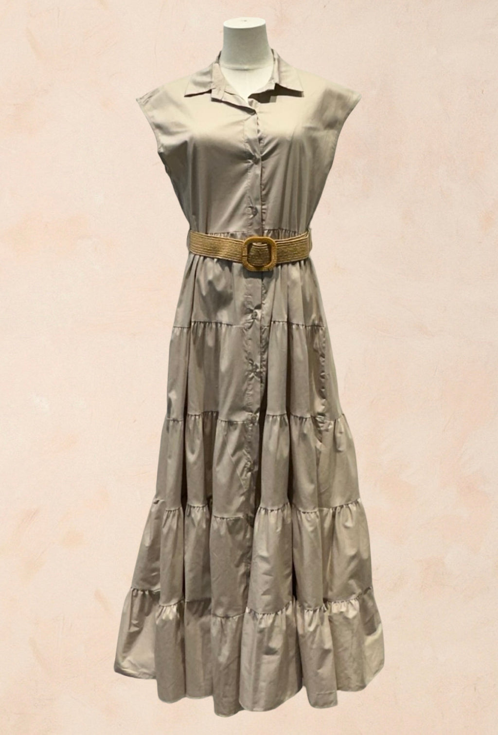 Robe chemise longue sans manches ceinture