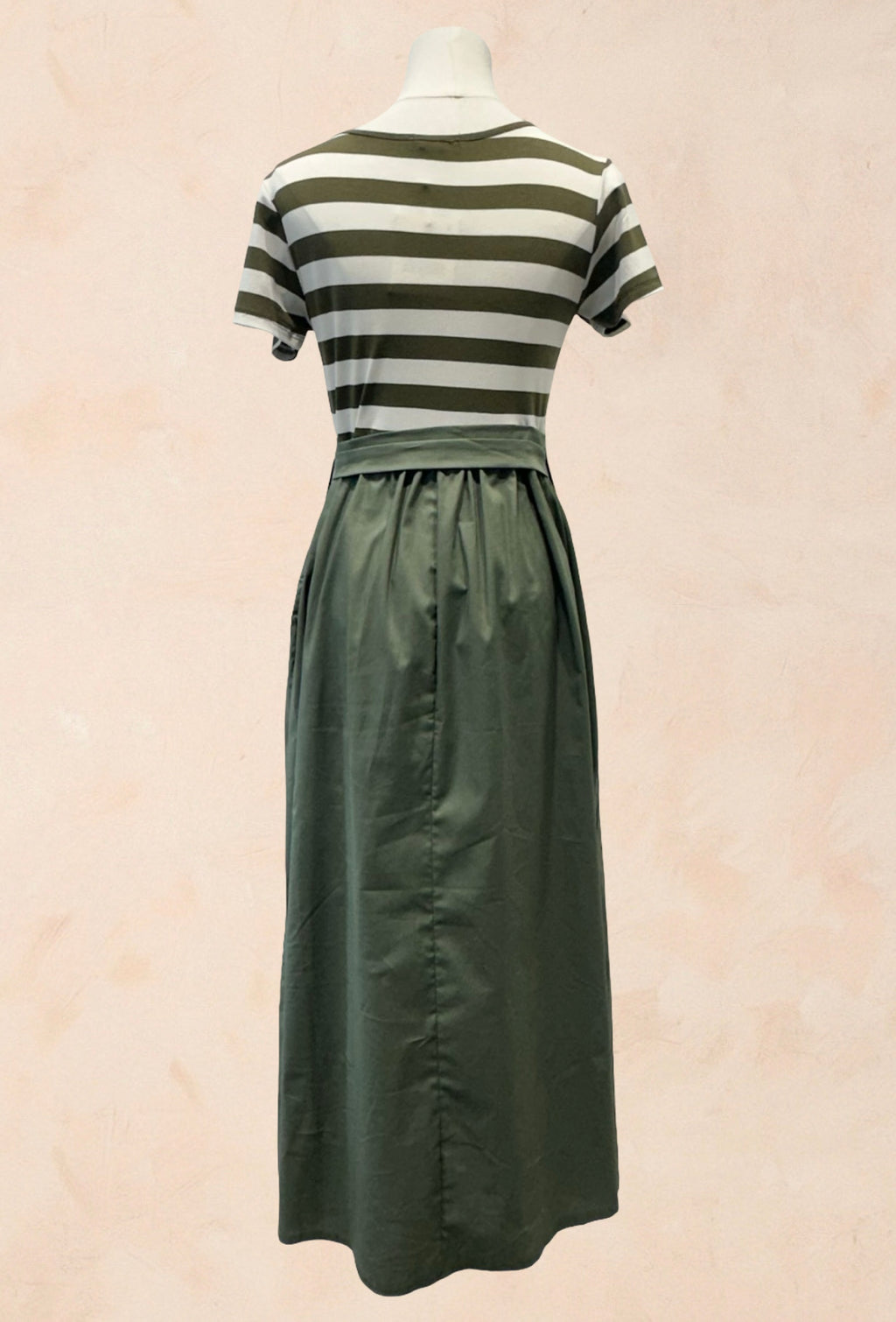 Robe longue t-shirt marinière plissé ceinture à la taille