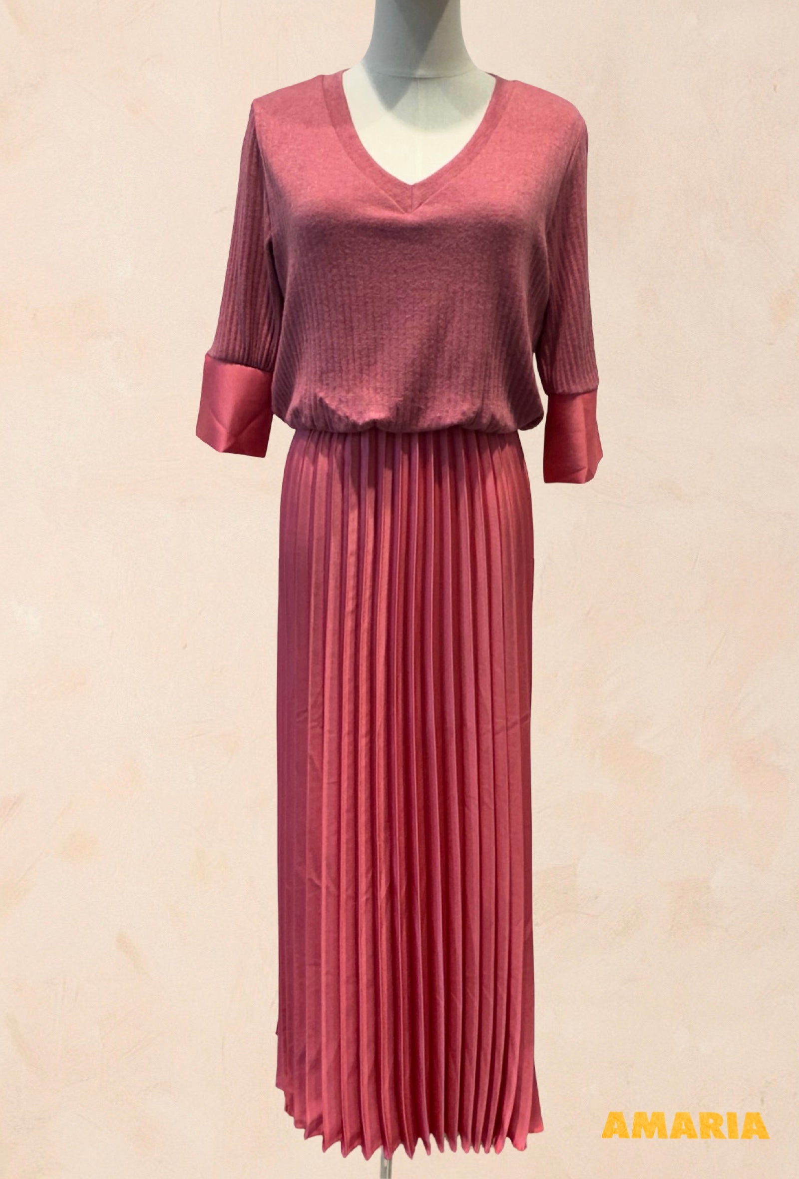 Robe Bimatière Jupe Plissée Maille Cotelée - VISCOSE