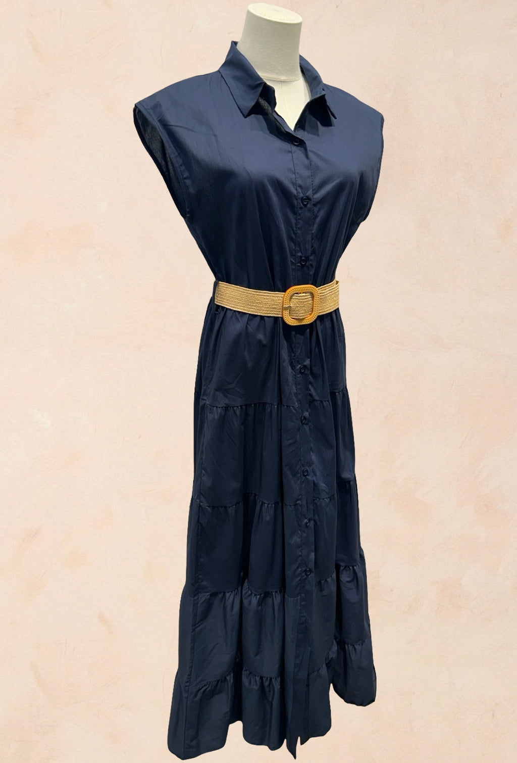 Robe chemise longue sans manches ceinture