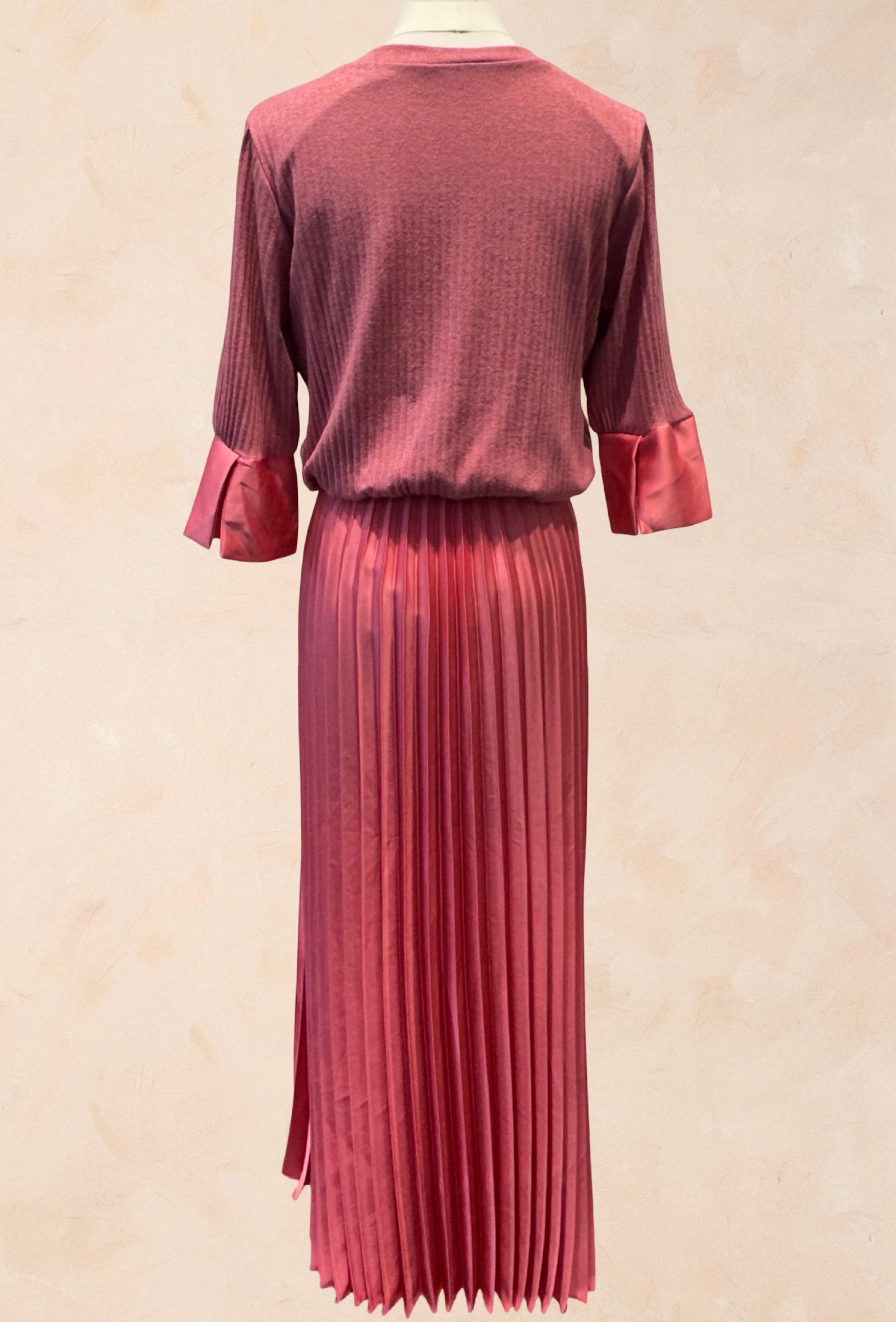 Robe Bimatière Jupe Plissée Maille Cotelée - VISCOSE