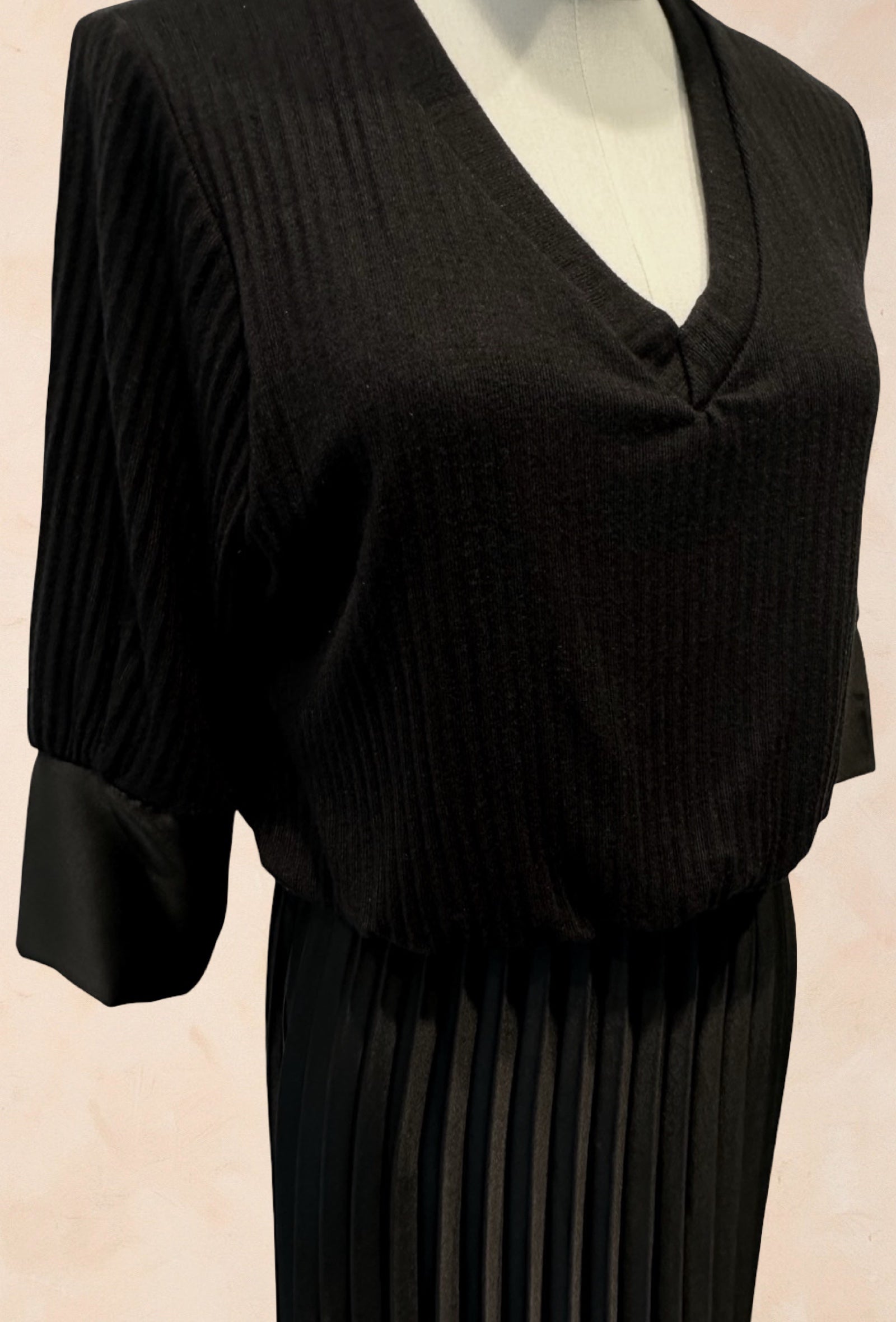 Robe Bimatière Jupe Plissée Maille Cotelée - VISCOSE