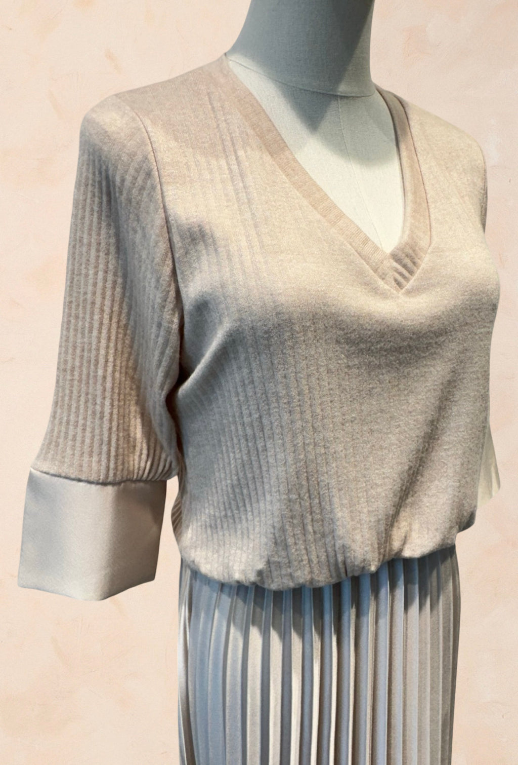 Robe Bimatière Jupe Plissée Maille Cotelée - VISCOSE