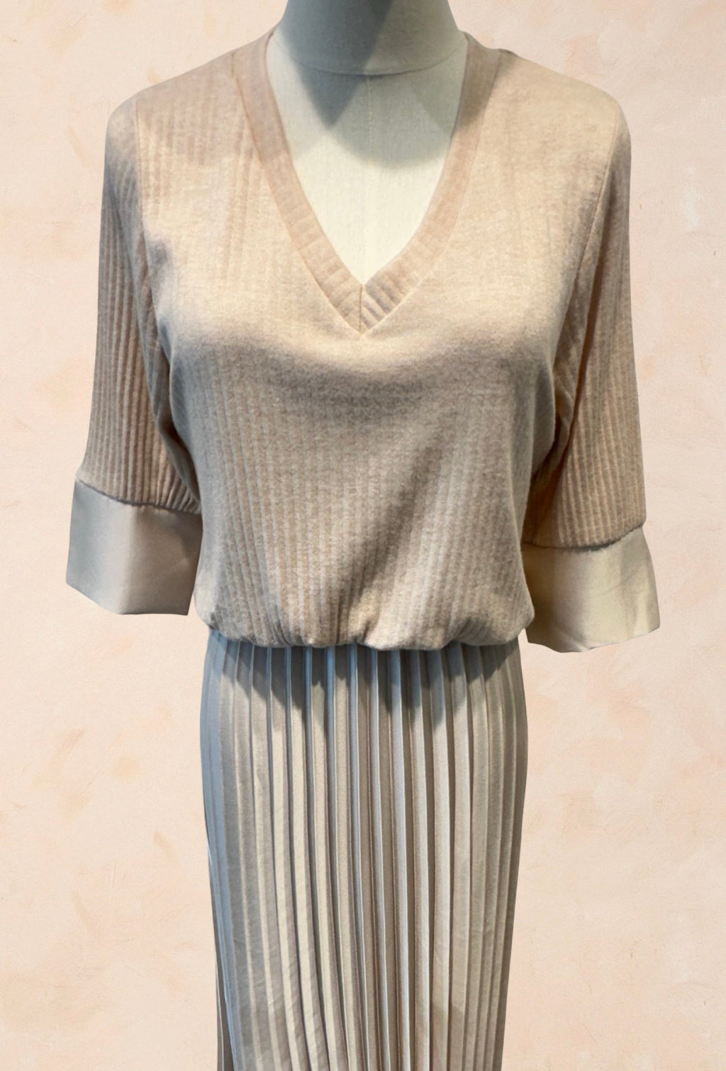 Robe Bimatière Jupe Plissée Maille Cotelée - VISCOSE