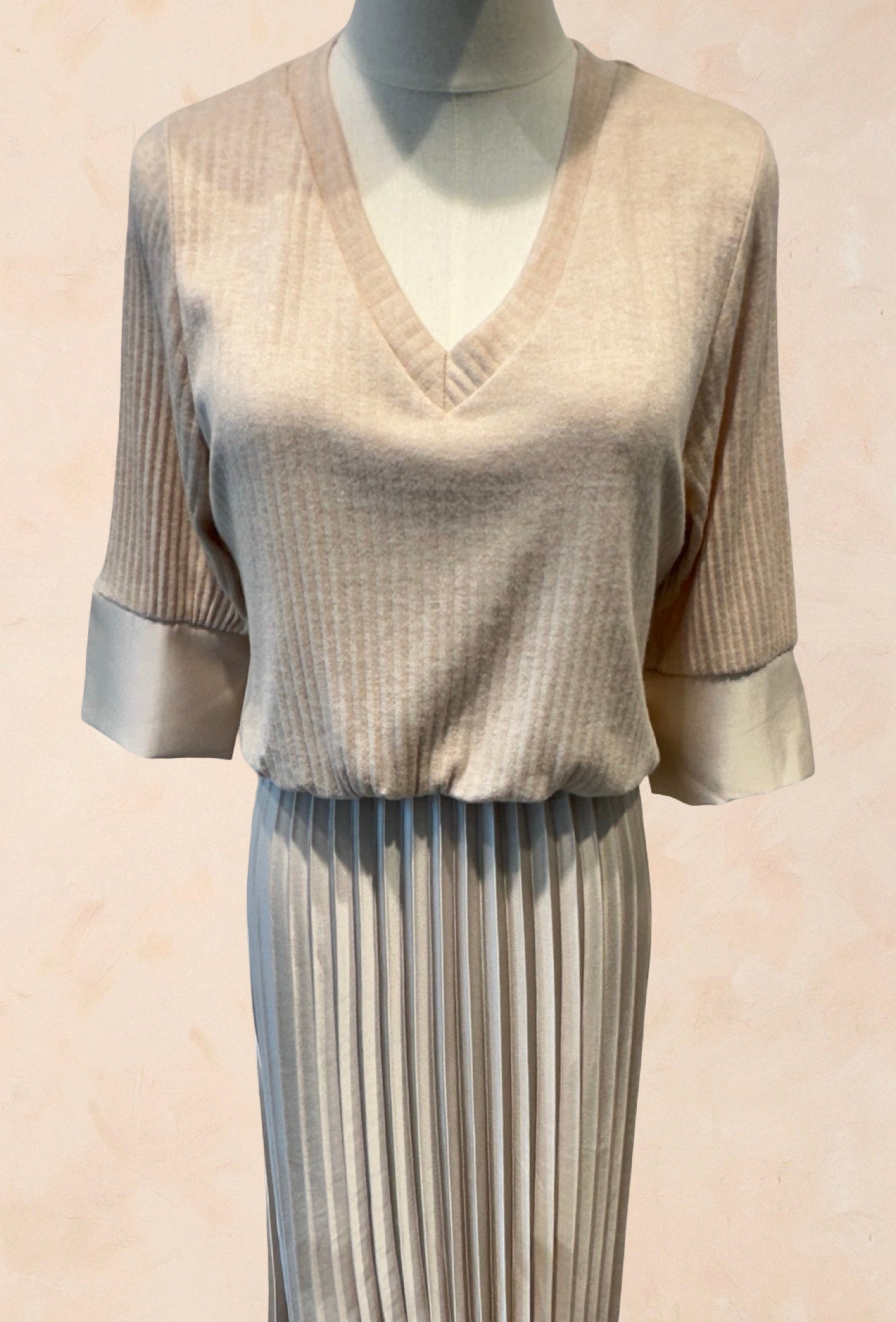 Robe Bimatière Jupe Plissée Maille Cotelée - VISCOSE