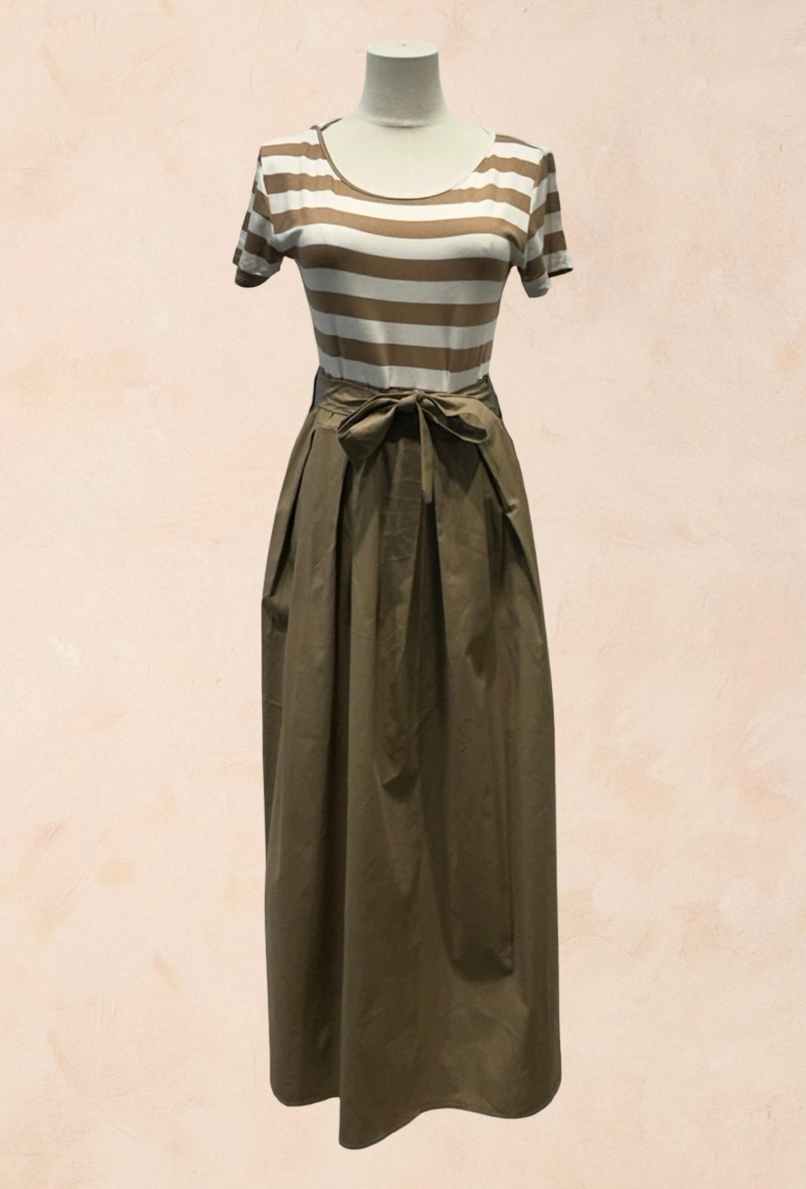 Robe longue t-shirt marinière plissé ceinture à la taille