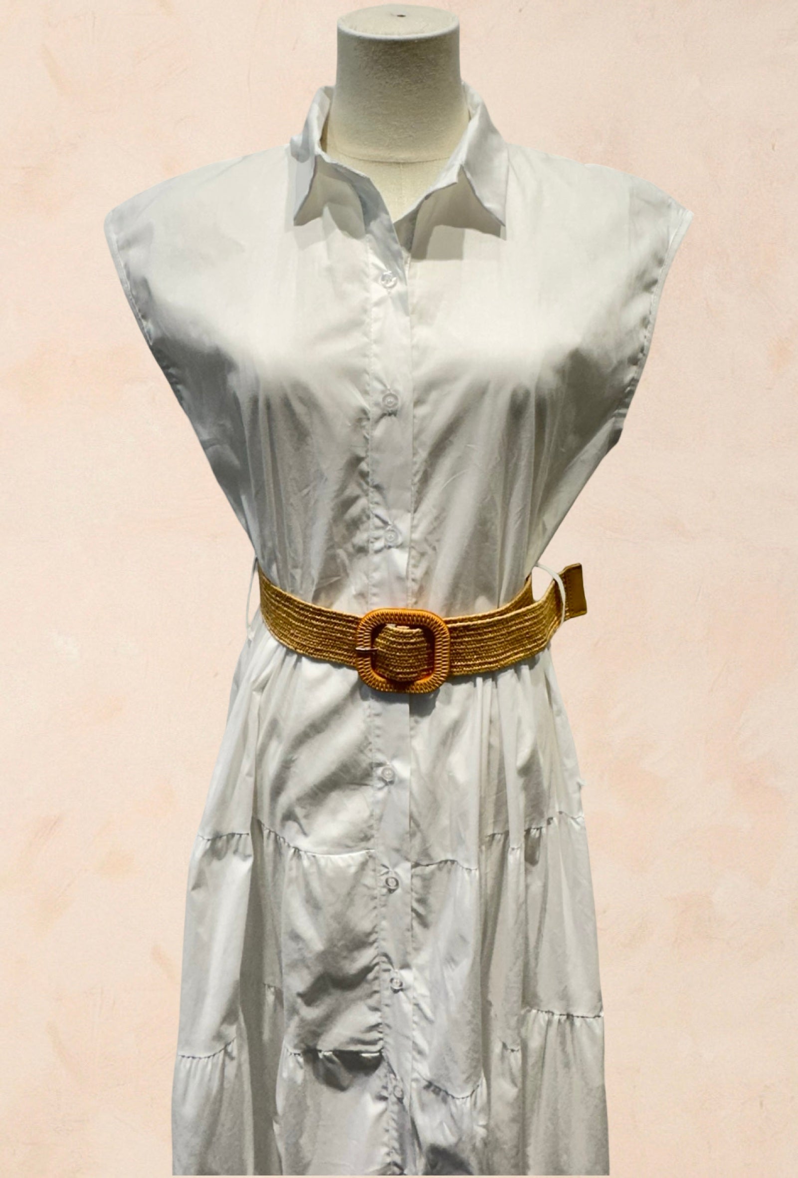 Robe chemise longue sans manches ceinture